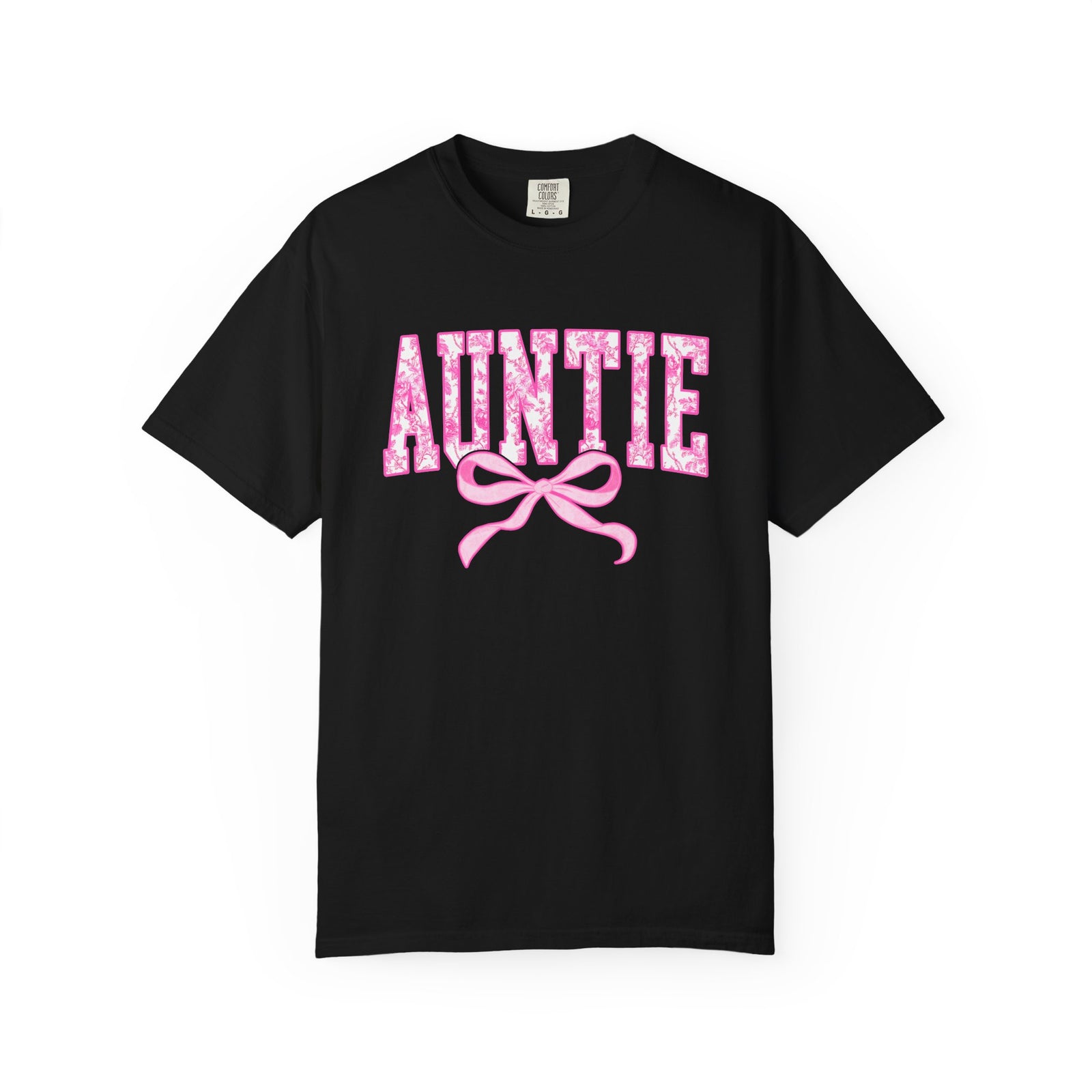 Auntie Coquette Pink Toile Bow T-Shirt Cute Aunt Graphic Tee