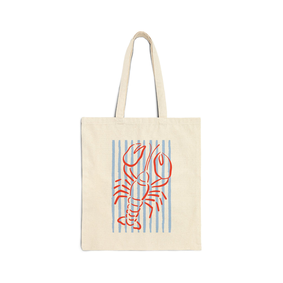 Lobster Stripe Cotton Canvas Tote Bag Beachy Nautical Grocery Shopper