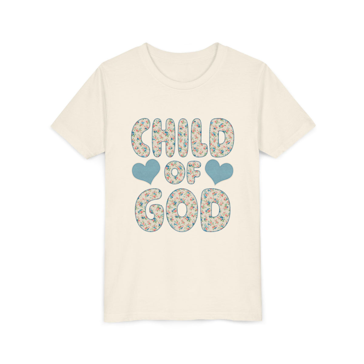 Child of God Kids T-Shirt Cute Youth Floral Bubble Letters Graphic Tee