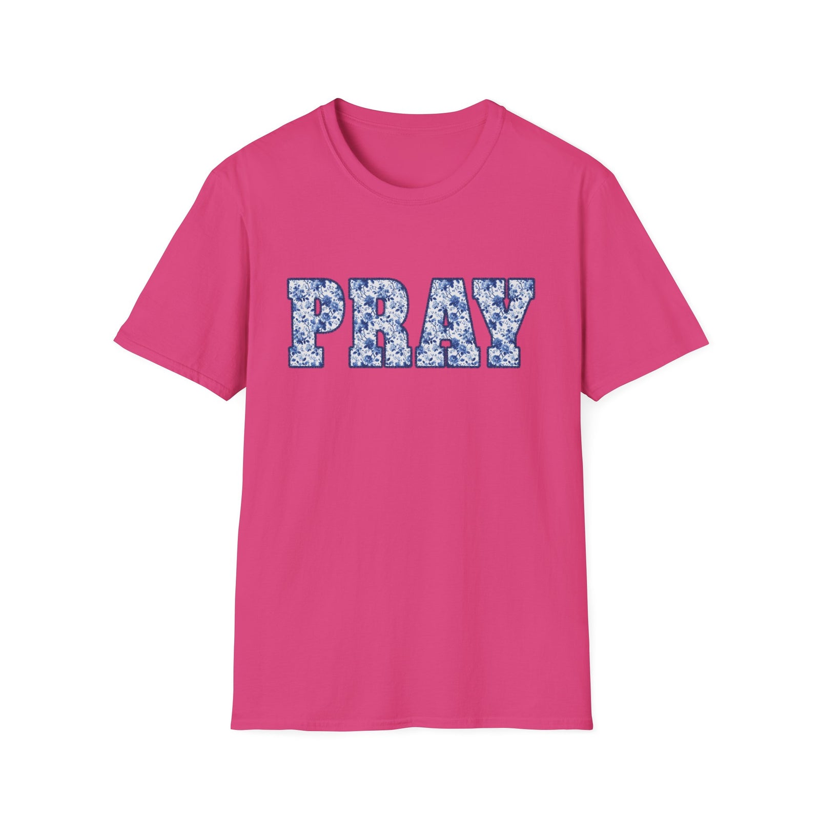 Pray Floral T-Shirt Blue Flower Lettering Christian Tee