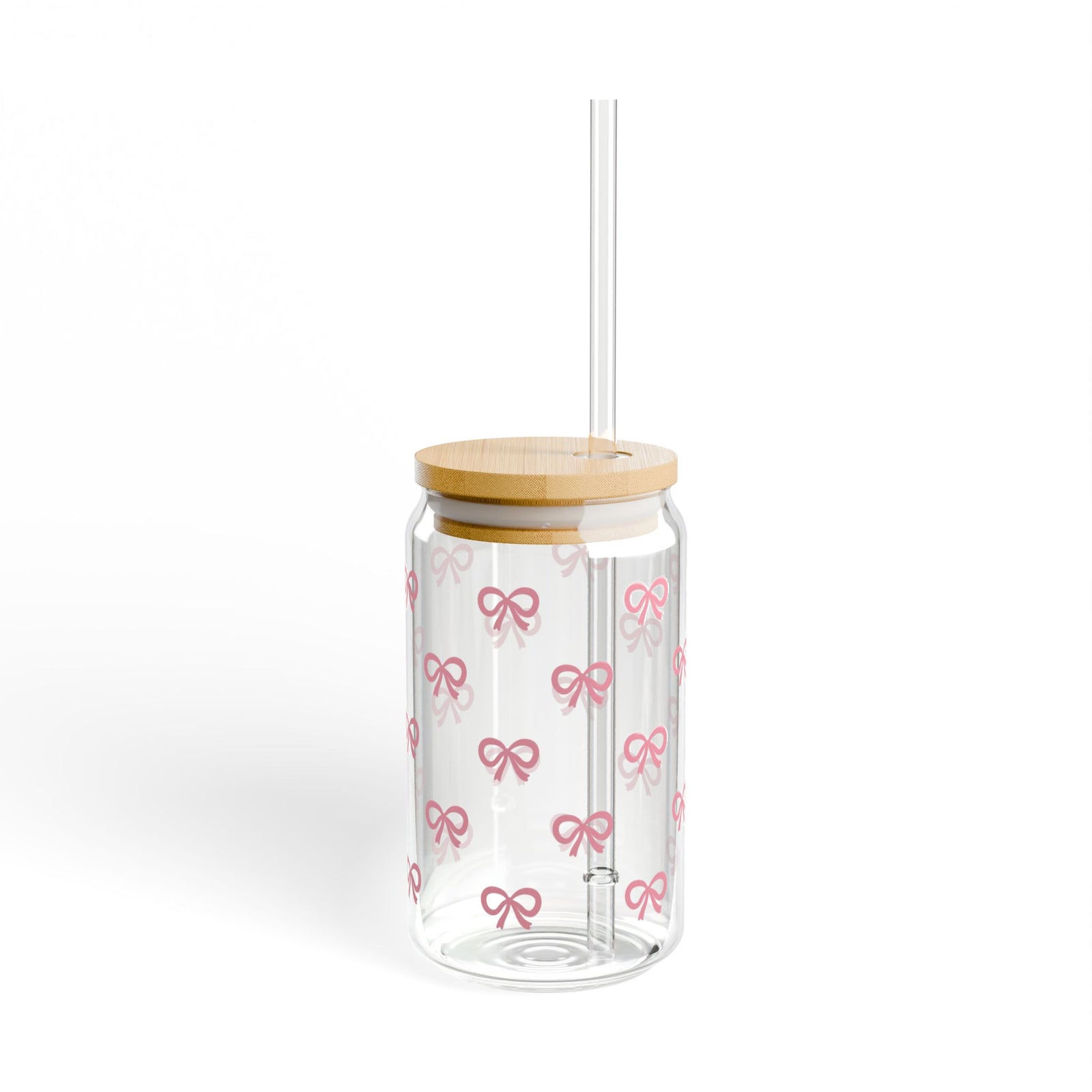 Mini Bows Dark Pink Sipper Glass 16oz — Reusable Drink Jar with Lid & Straw