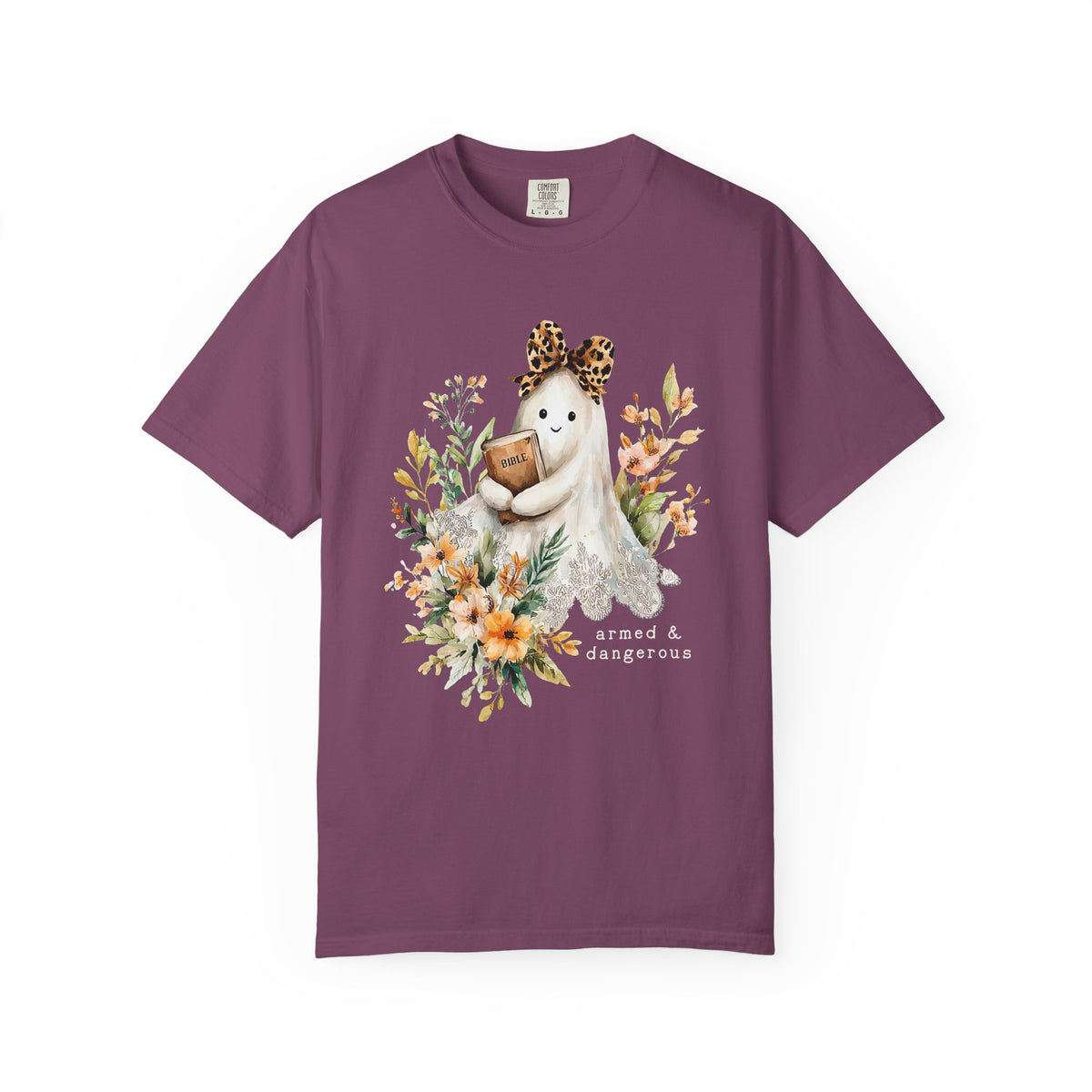 Bible Ghost Floral Tee Armed & Dangerous Cute Halloween Graphic T-Shirt