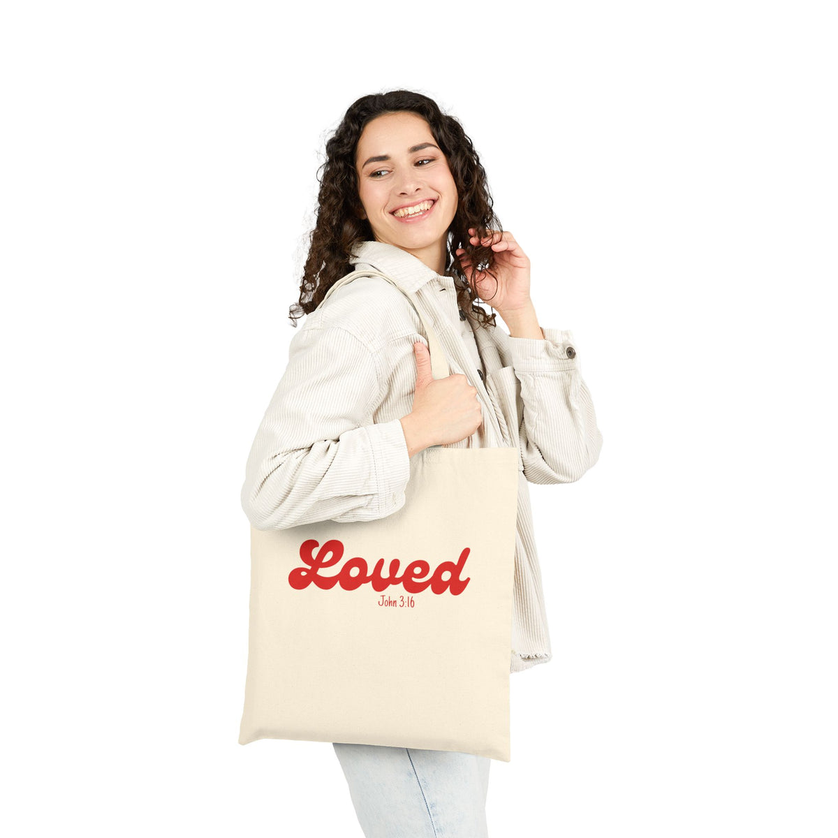 Loved Script John 3:16 Church Bible Christian Cotton Canvas Tote Bag