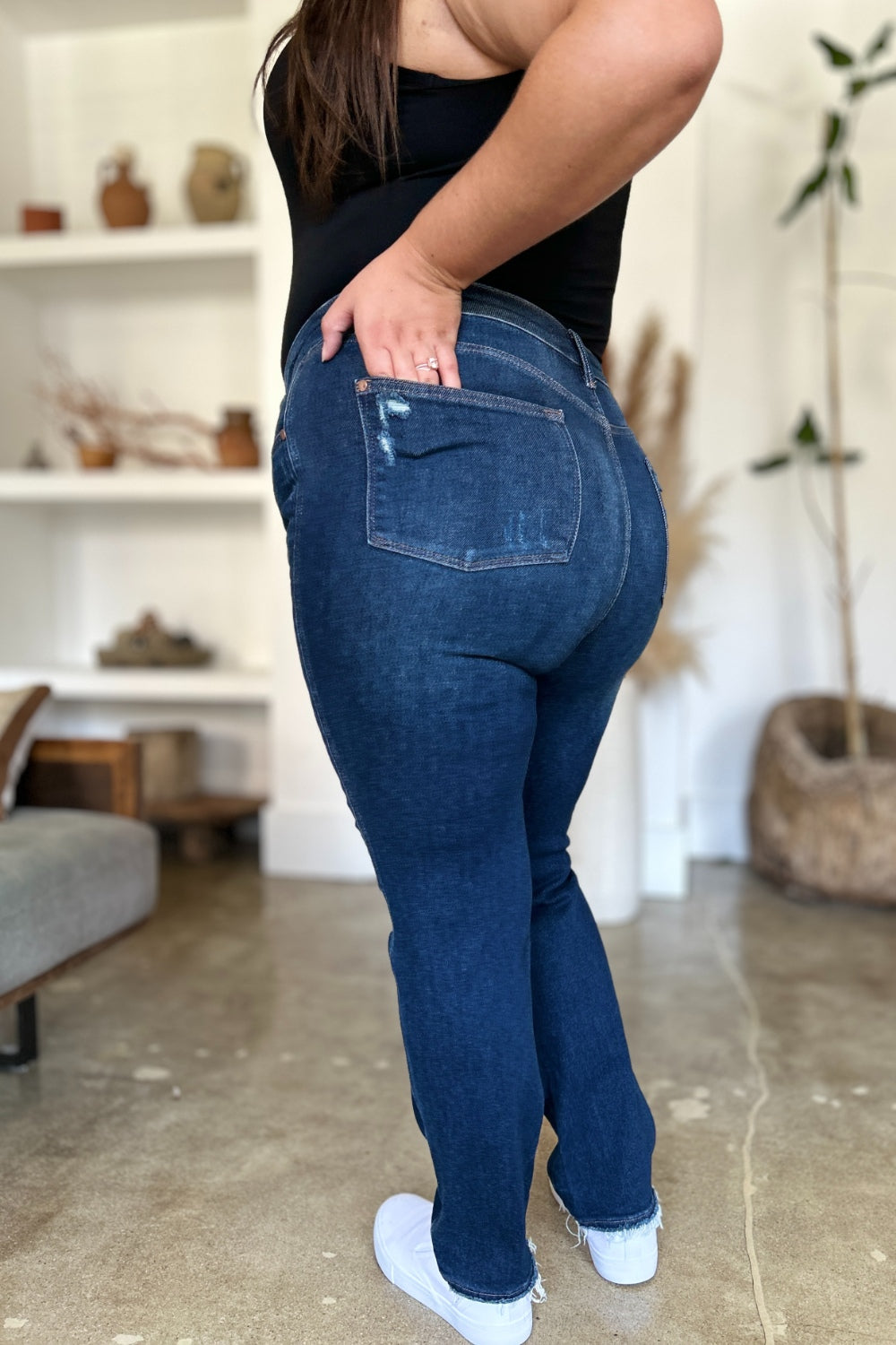 Judy Blue Full Size High Waist Rigid Magic Heavy Destroy Straight Jeans - Sydney So Sweet