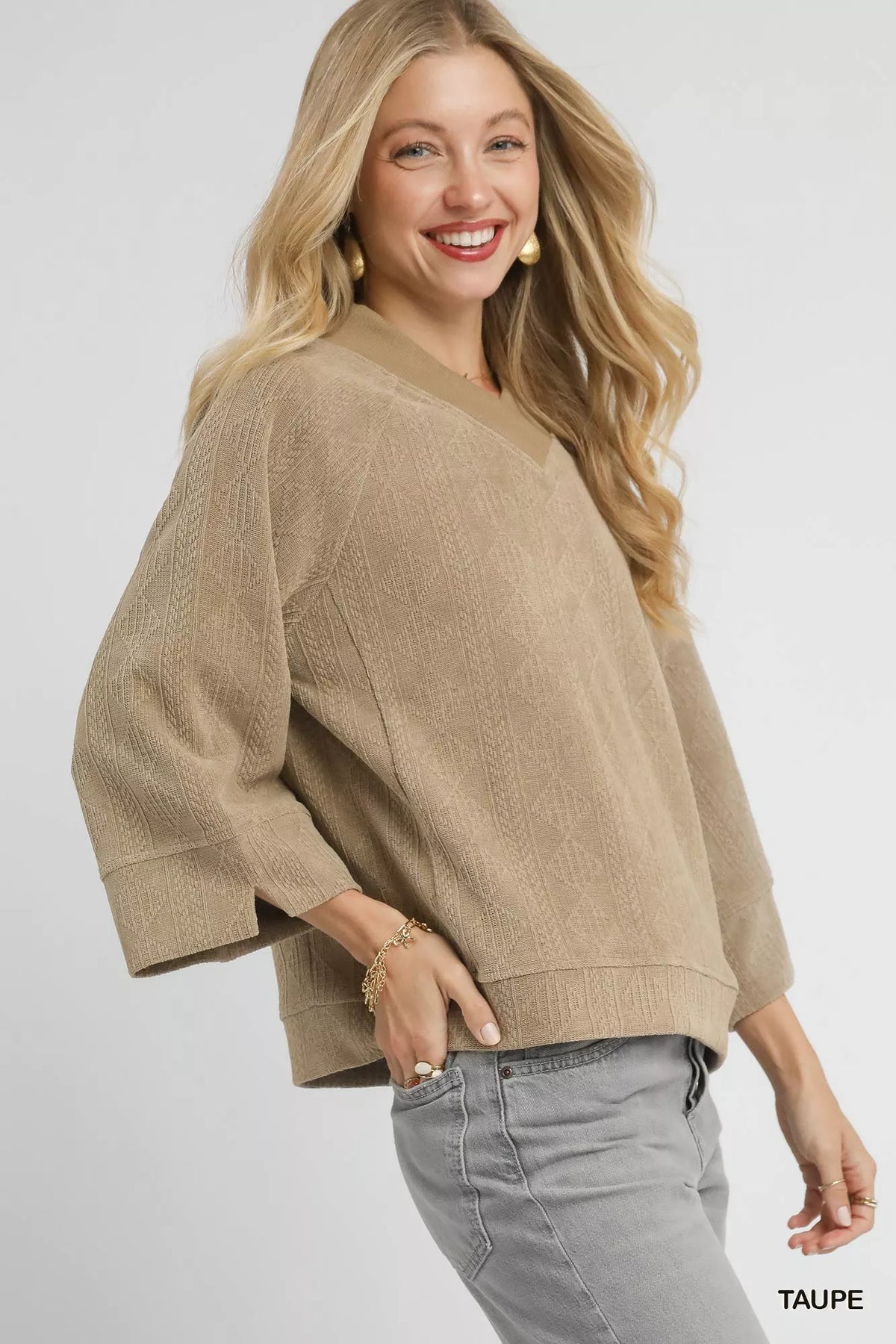 Umgee Textured Knit V-Neck Top - Sydney So Sweet
