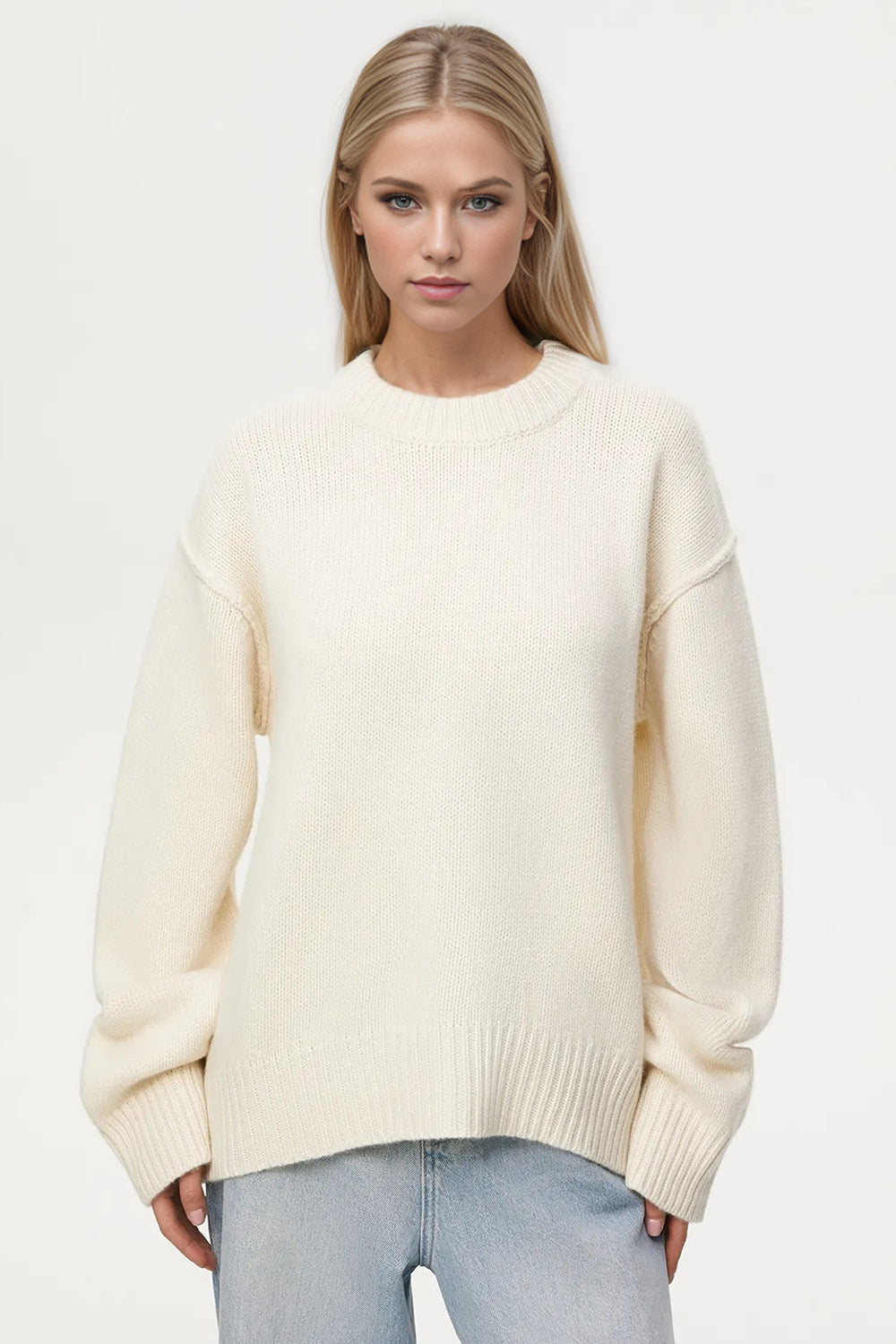 Basic Bae Round Neck Dropped Shoulder Sweater - Sydney So Sweet