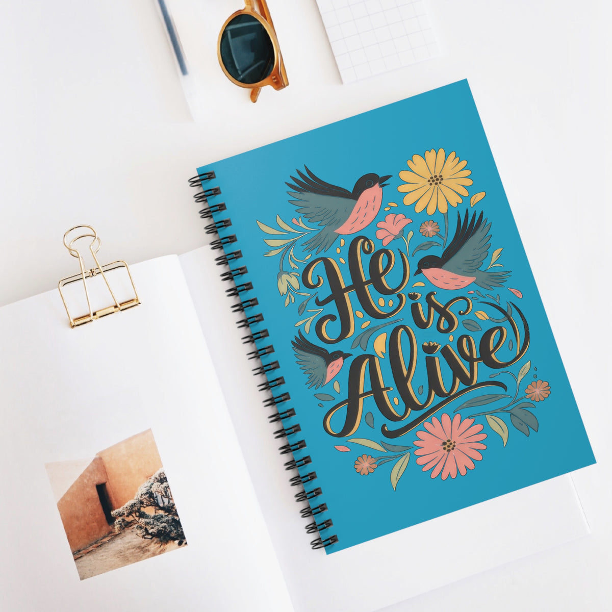 He Is Alive Floral Birds Spiral Notebook Inspirational Christian Ruled Journal