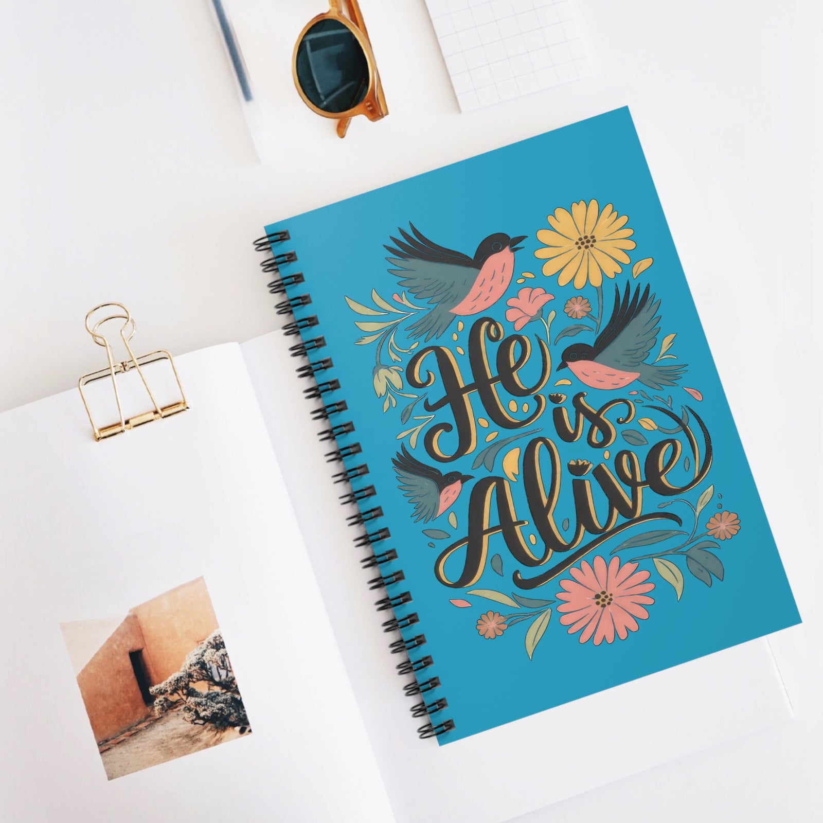 He Is Alive Floral Birds Spiral Notebook Inspirational Christian Ruled Journal