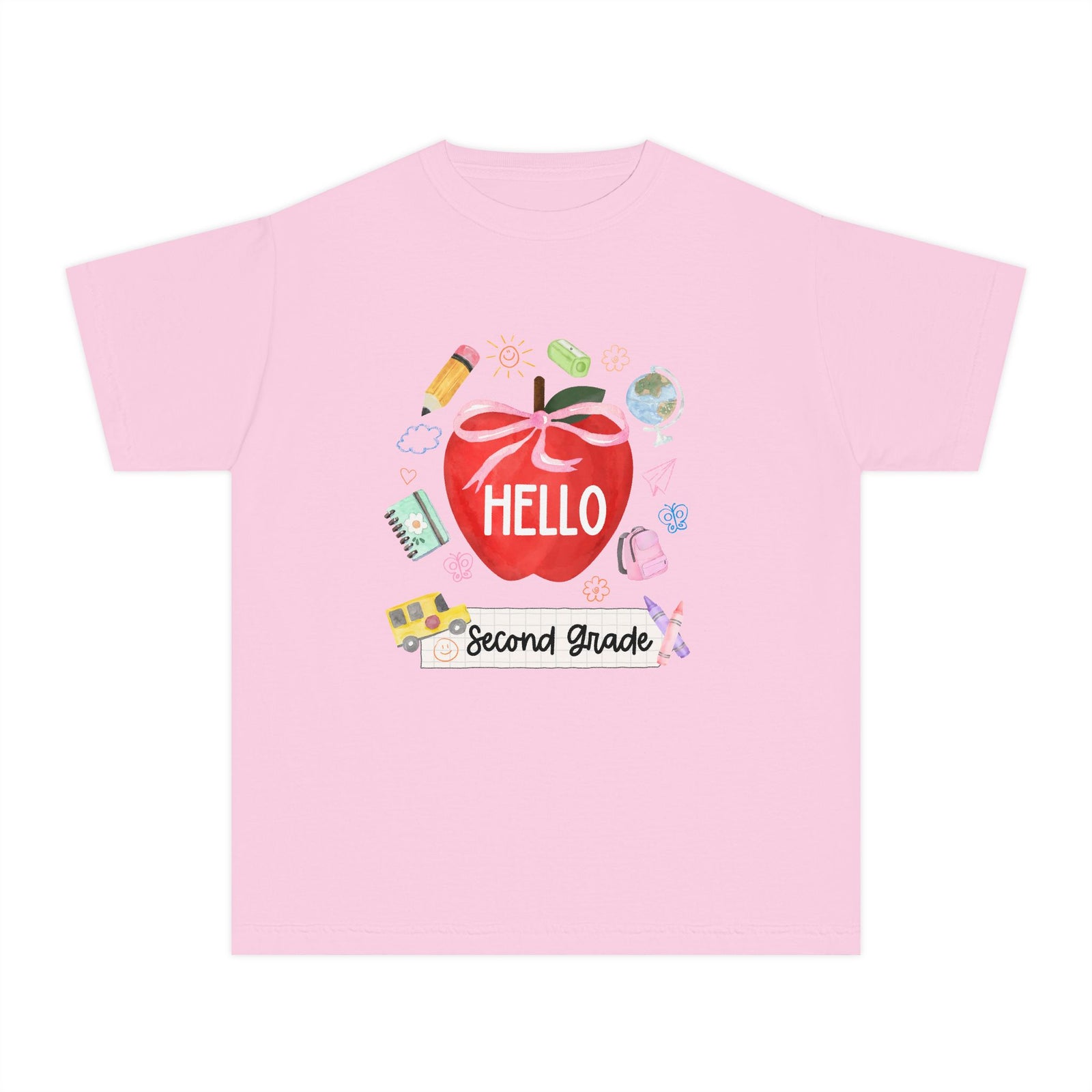 Hello Second Grade Preppy Coquette Apple Graphic Tee Back to School 2nd Grade T-Shirt