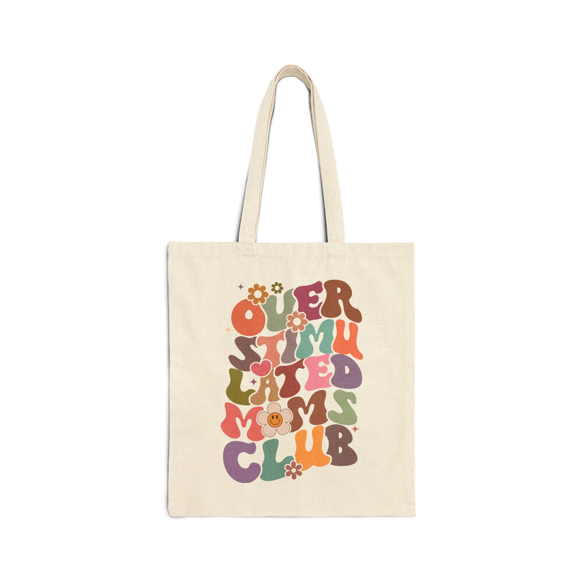 Overstimulated Moms Club Retro Floral Canvas Tote Bag
