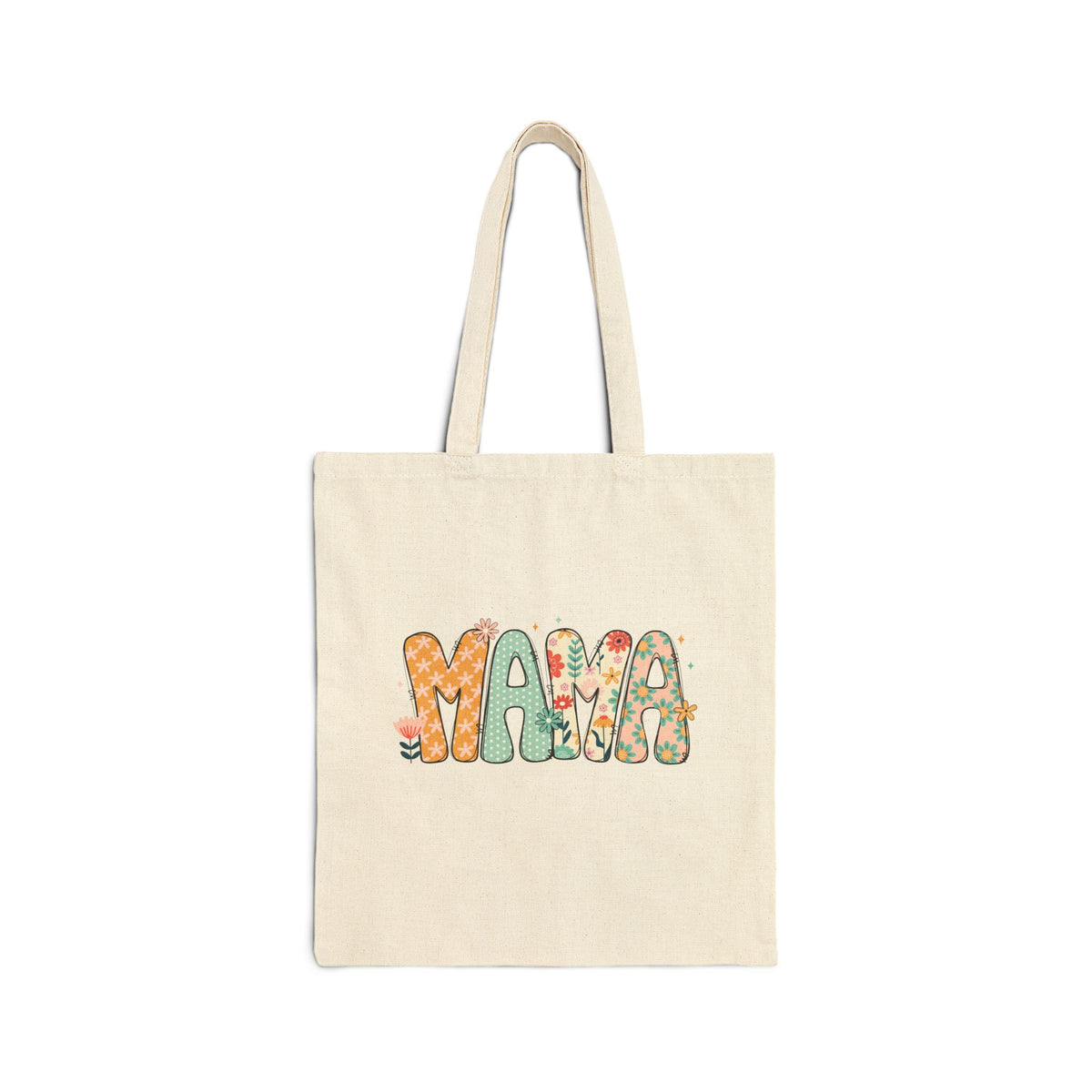 Mama Spring Floral Cotton Canvas Tote Bag