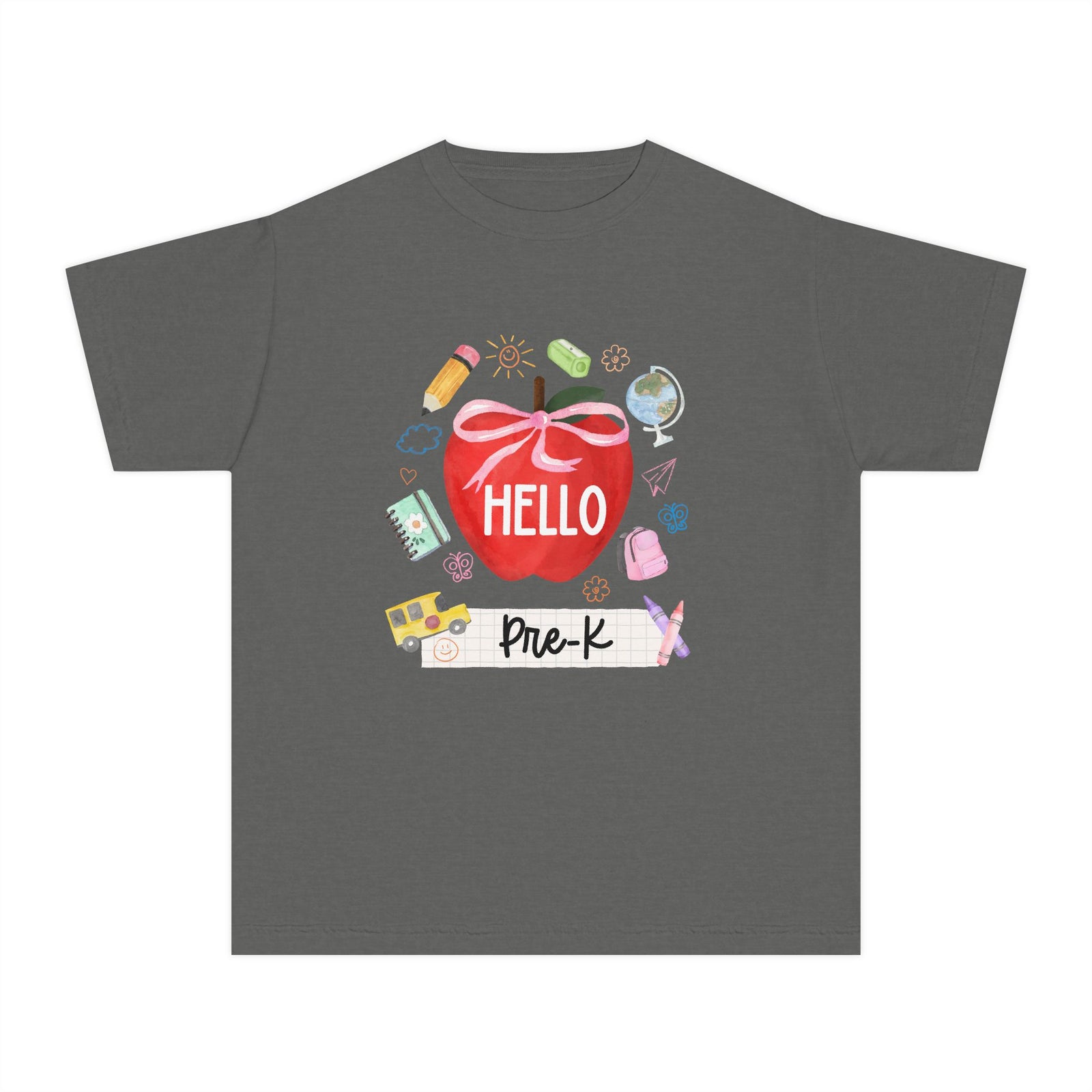 Hello Pre-K Preppy Coquette Apple Graphic Tee Back to School Pre-K T-Shirt