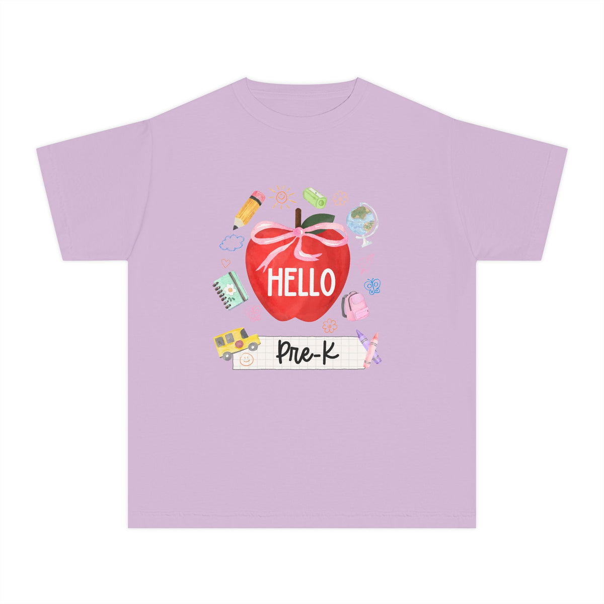 Hello Pre-K Preppy Coquette Apple Graphic Tee Back to School Pre-K T-Shirt