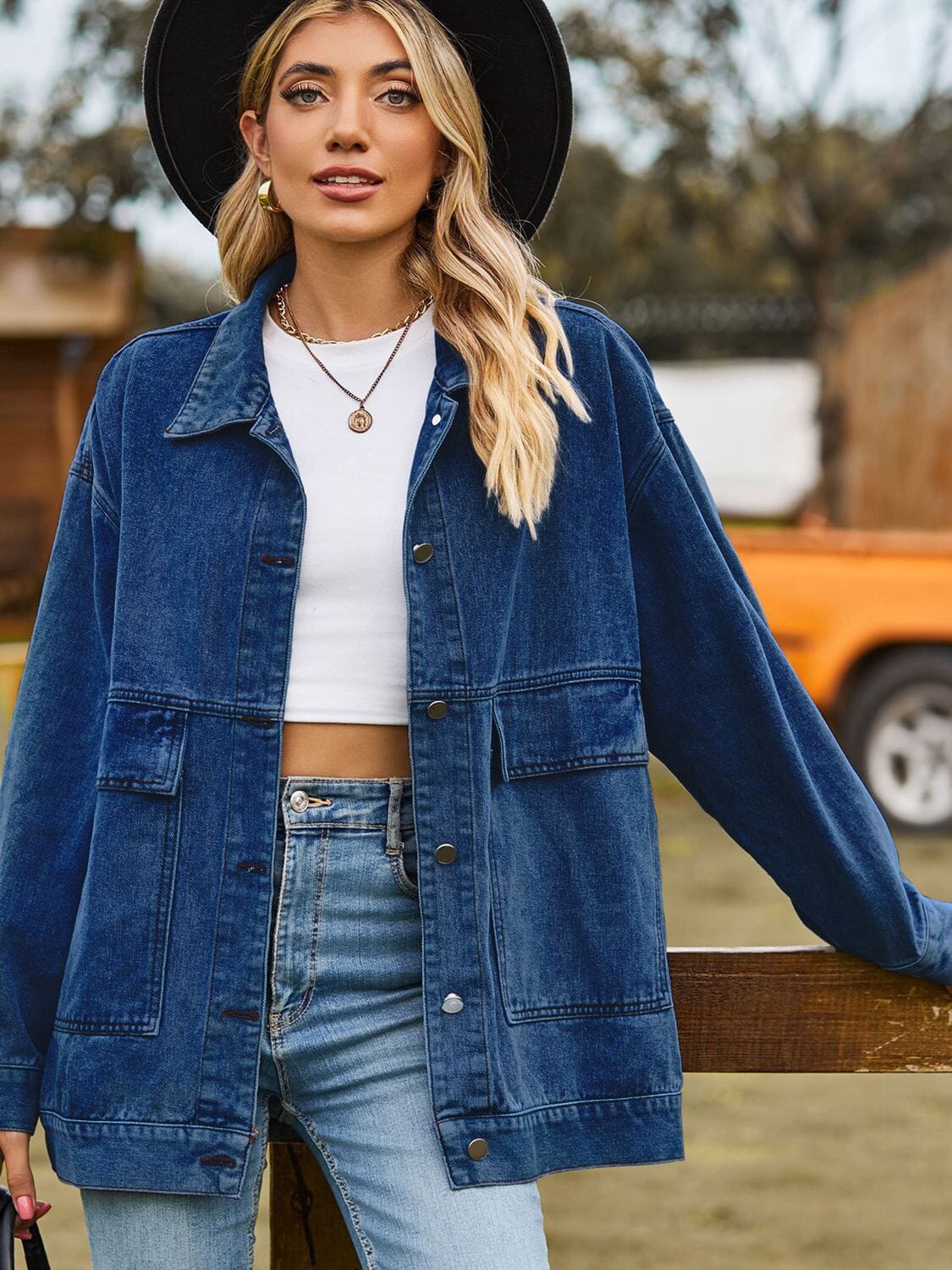 Dropped Shoulder Denim Jacket with Pockets - Sydney So Sweet