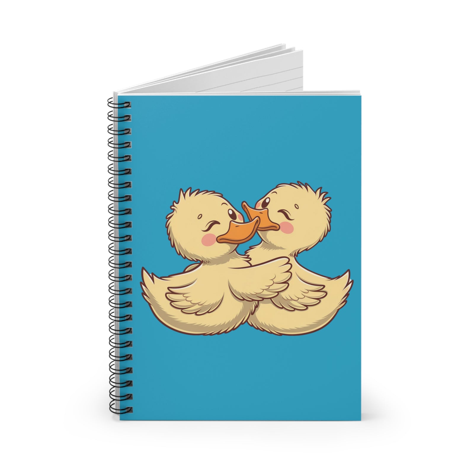 Cute Ducklings Spiral Notebook Kissing Duck Couple Ruled Journal