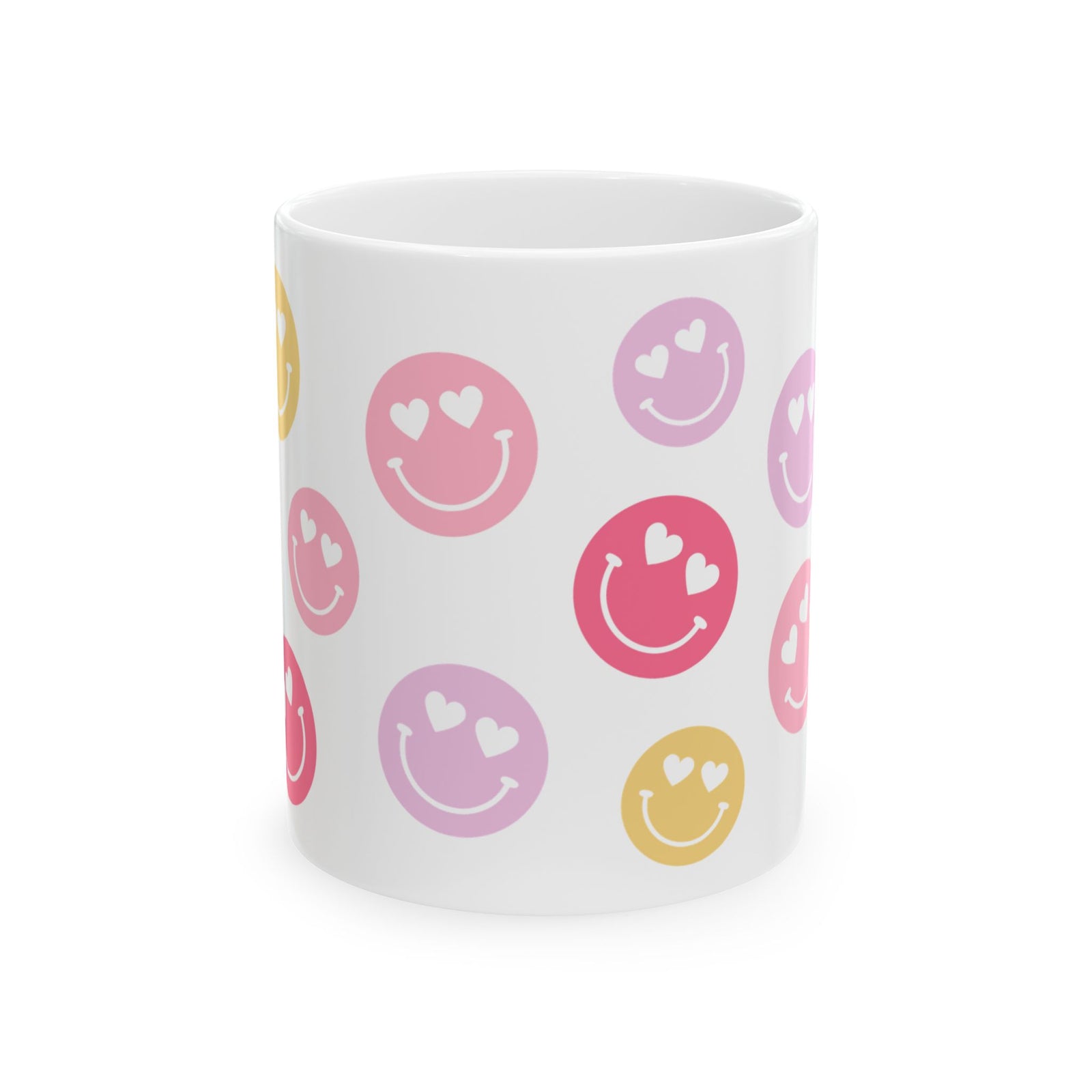 Heart Eyes Smiley Face — Cute Pastel Coffee Cup (11oz, 15oz)