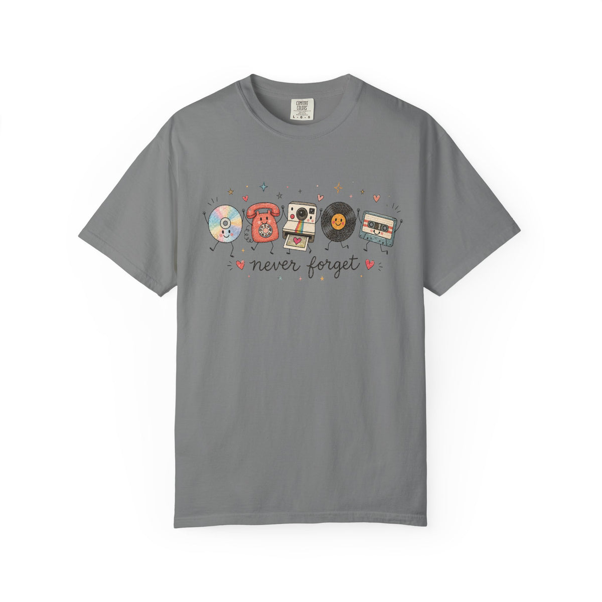 Retro Media Icons T-Shirt Nolstalgic Vintage Cassette Vinyl & Phone Tee