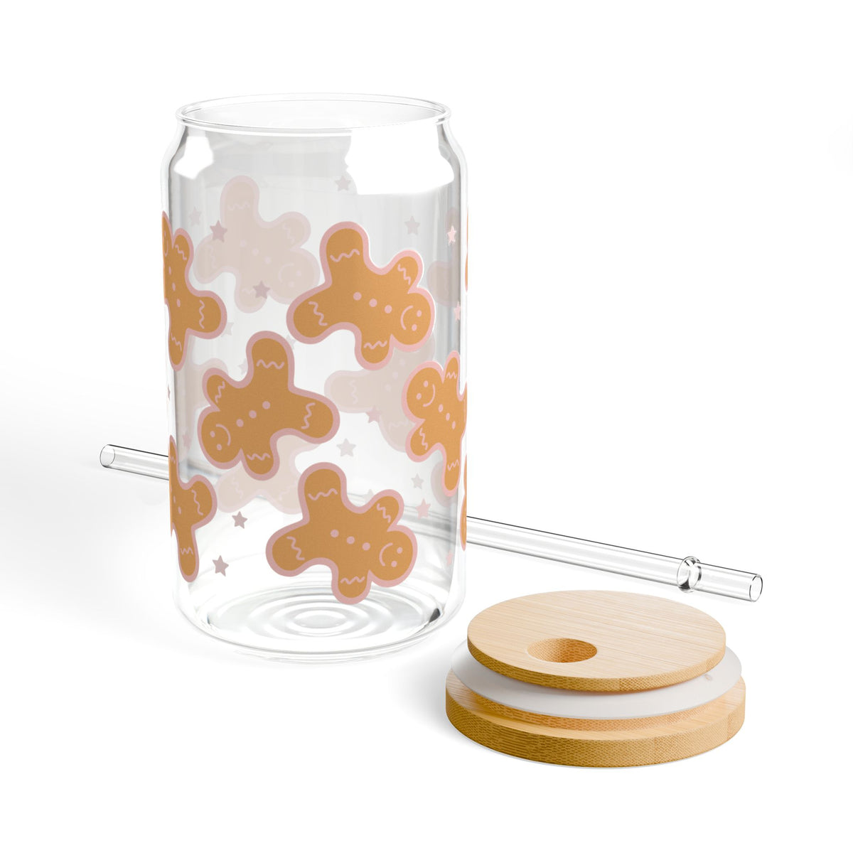 Sweet Gingerbread Cookies Sipper Glass 16oz Reusable Drink Jar with Lid & Straw