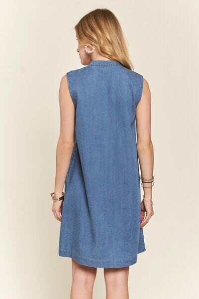 ADORA Notched Sleeveless Denim Dress with Pockets - Sydney So Sweet