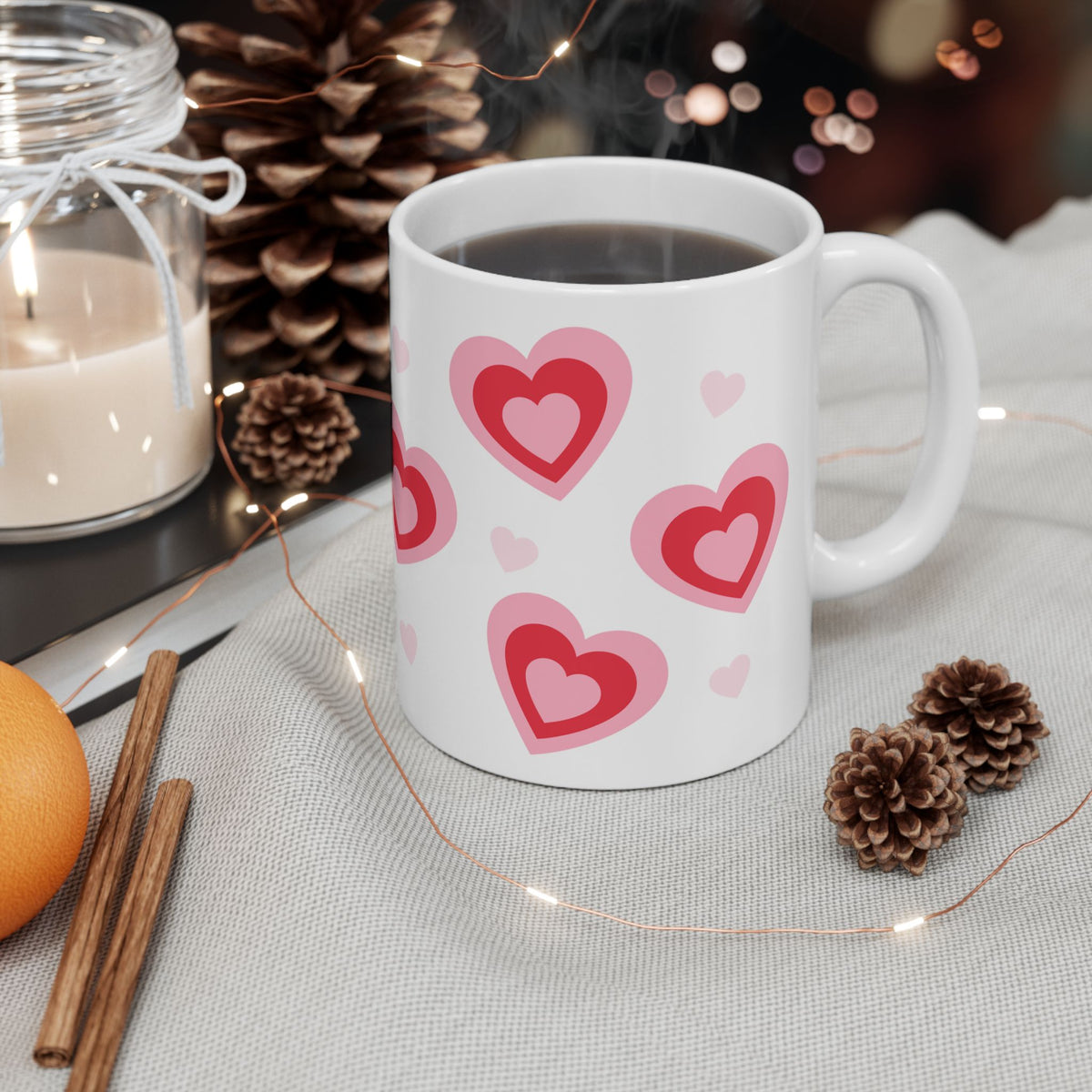 Retro Hearts Mug — Cute Valentine’s Day Coffee Cup (11oz & 15oz) - Sydney So Sweet
