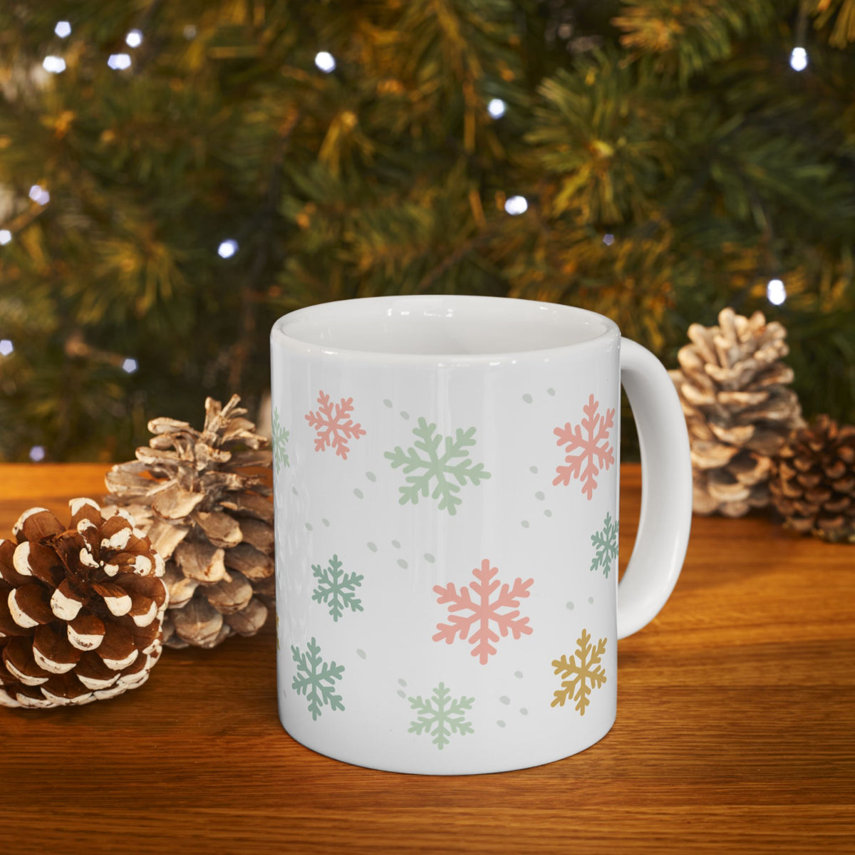 Pastel Snowflake Winter Christmas Ceramic Mug Coffee Cup (11oz & 15oz)