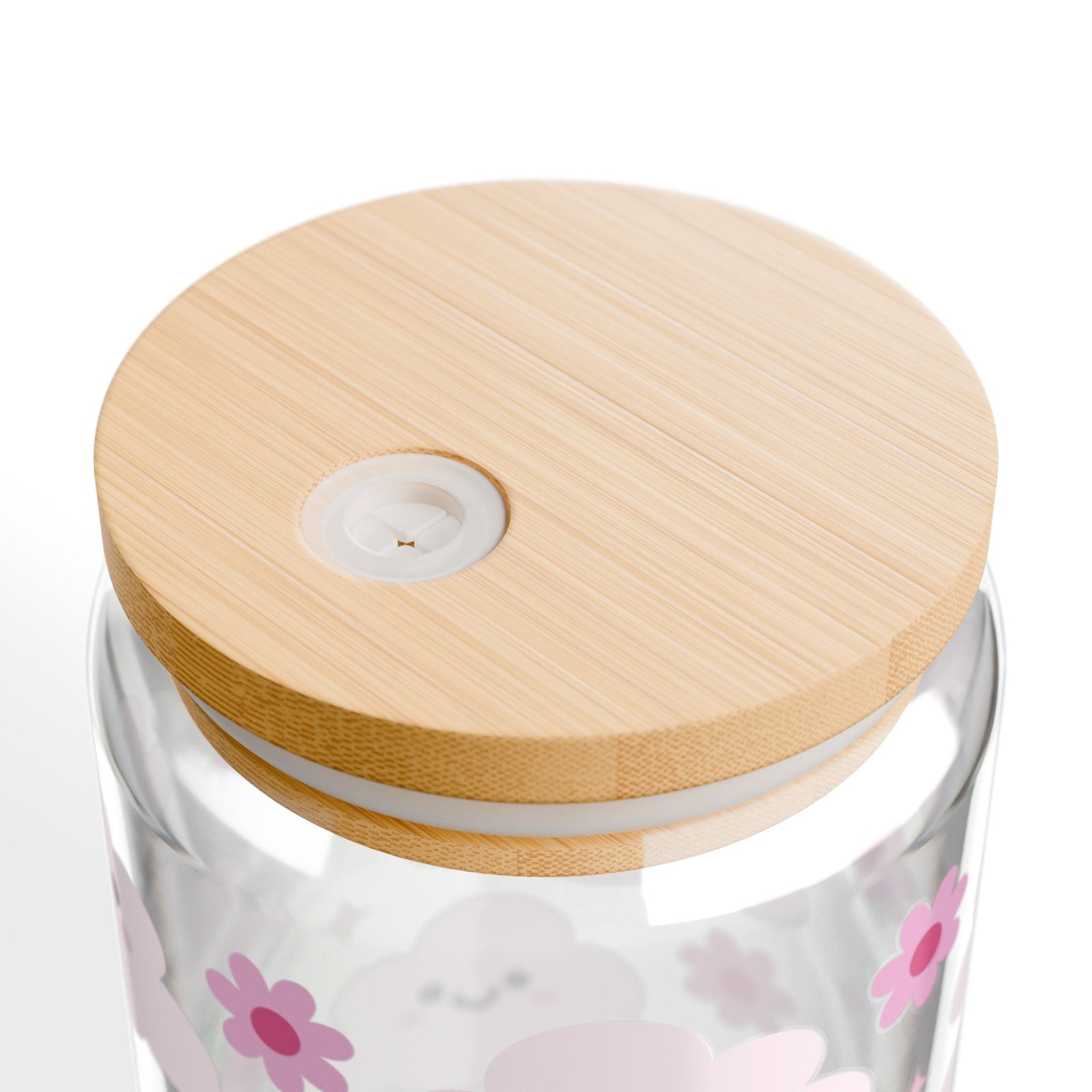 Happy Cloud Pink Tumbler Sipper Glass 16oz — Reusable Drink Jar with Lid & Straw