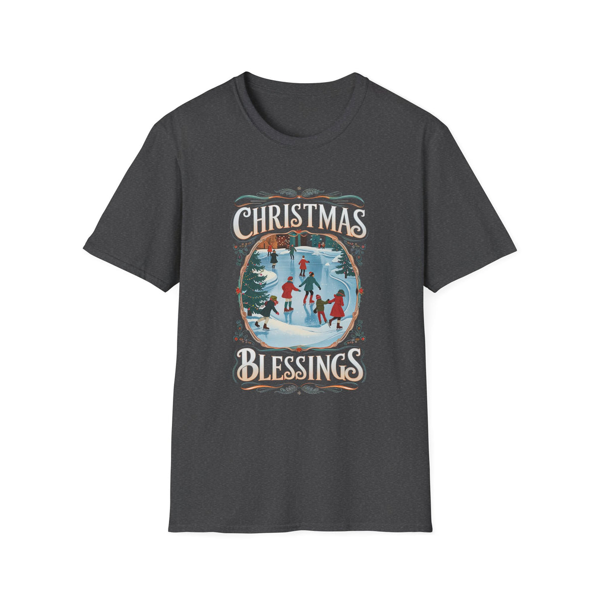 Christmas Blessings Ice Skating Tee Nostalgic Graphic T-Shirt