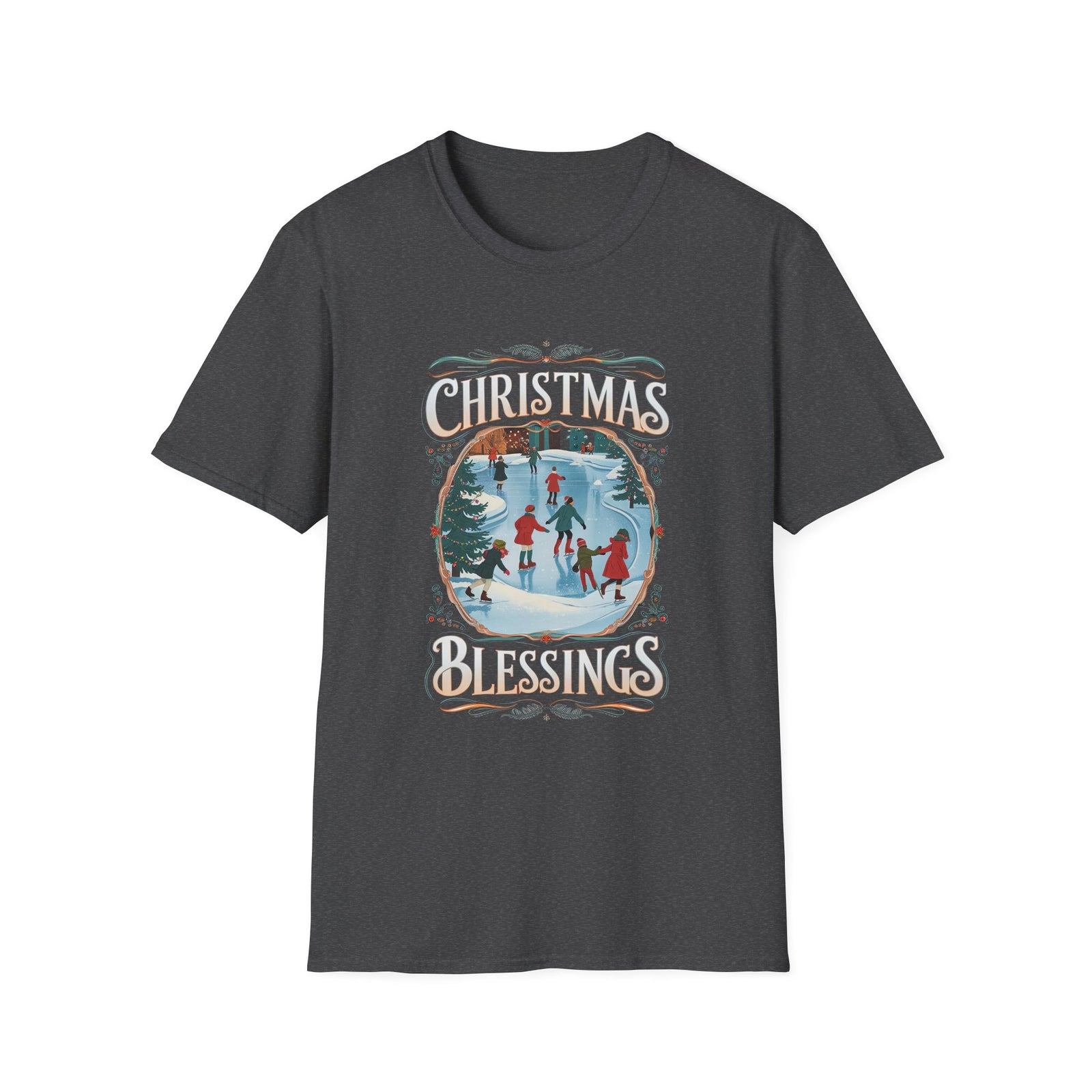 Christmas Blessings Ice Skating Tee Nostalgic Graphic T-Shirt
