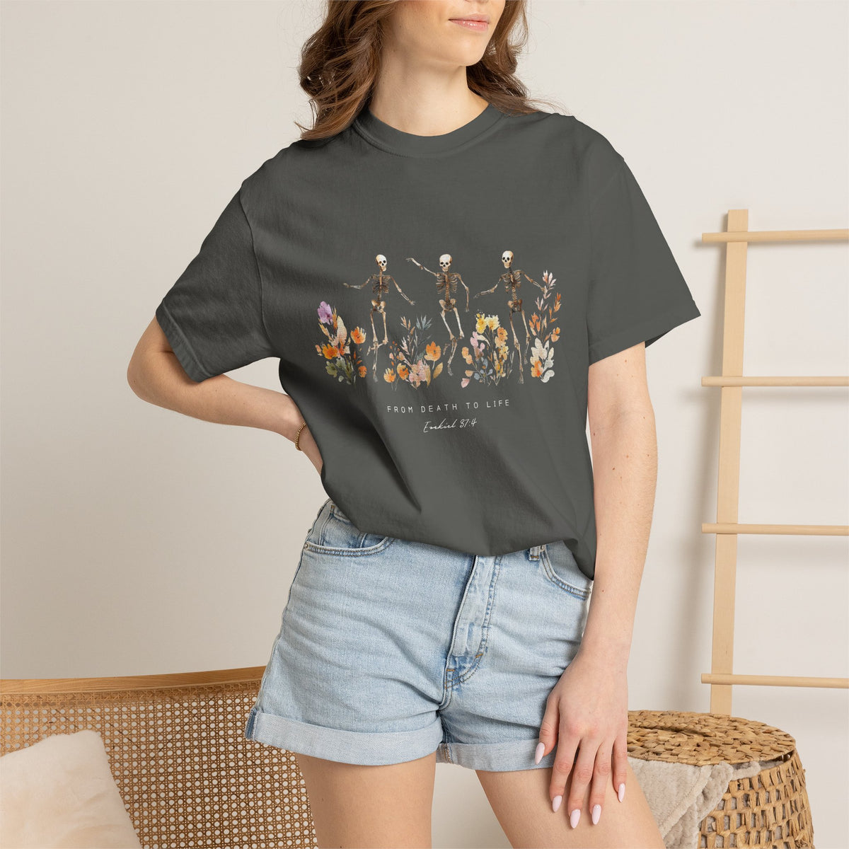 Floral Skeletons From Death to Life T-Shirt Halloween Christian Graphic Tee
