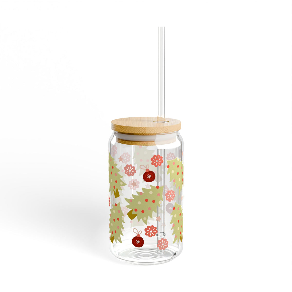 90's Christmas Sipper Glass 16oz Reusable Drink Jar with Lid & Straw