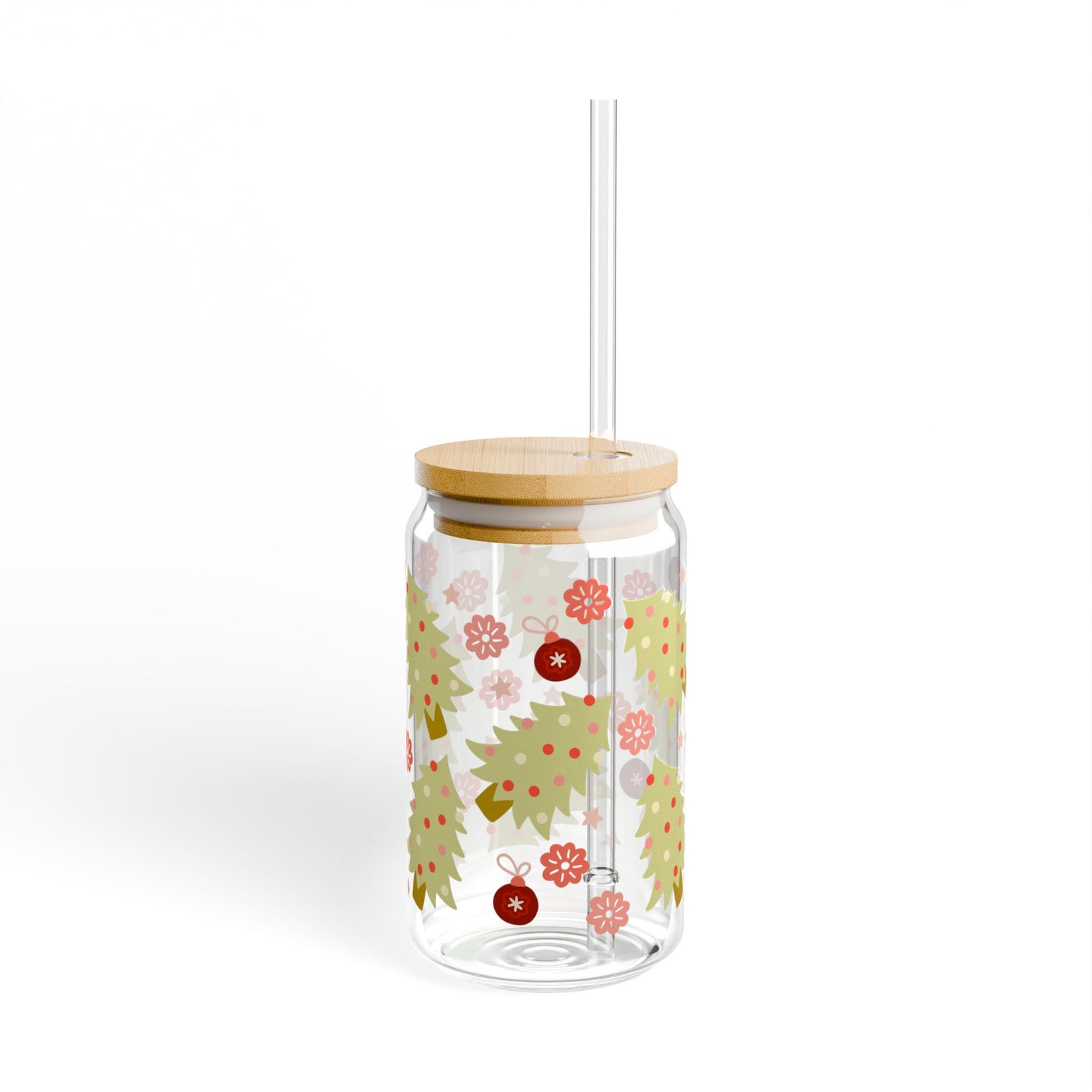 90's Christmas Sipper Glass 16oz Reusable Drink Jar with Lid & Straw