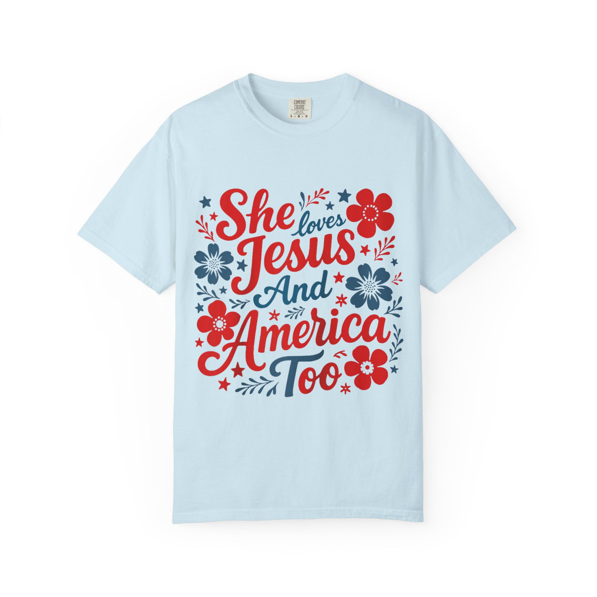 She Loves Jesus and America Too T-Shirt Patriotic Christian Graphic Tee
