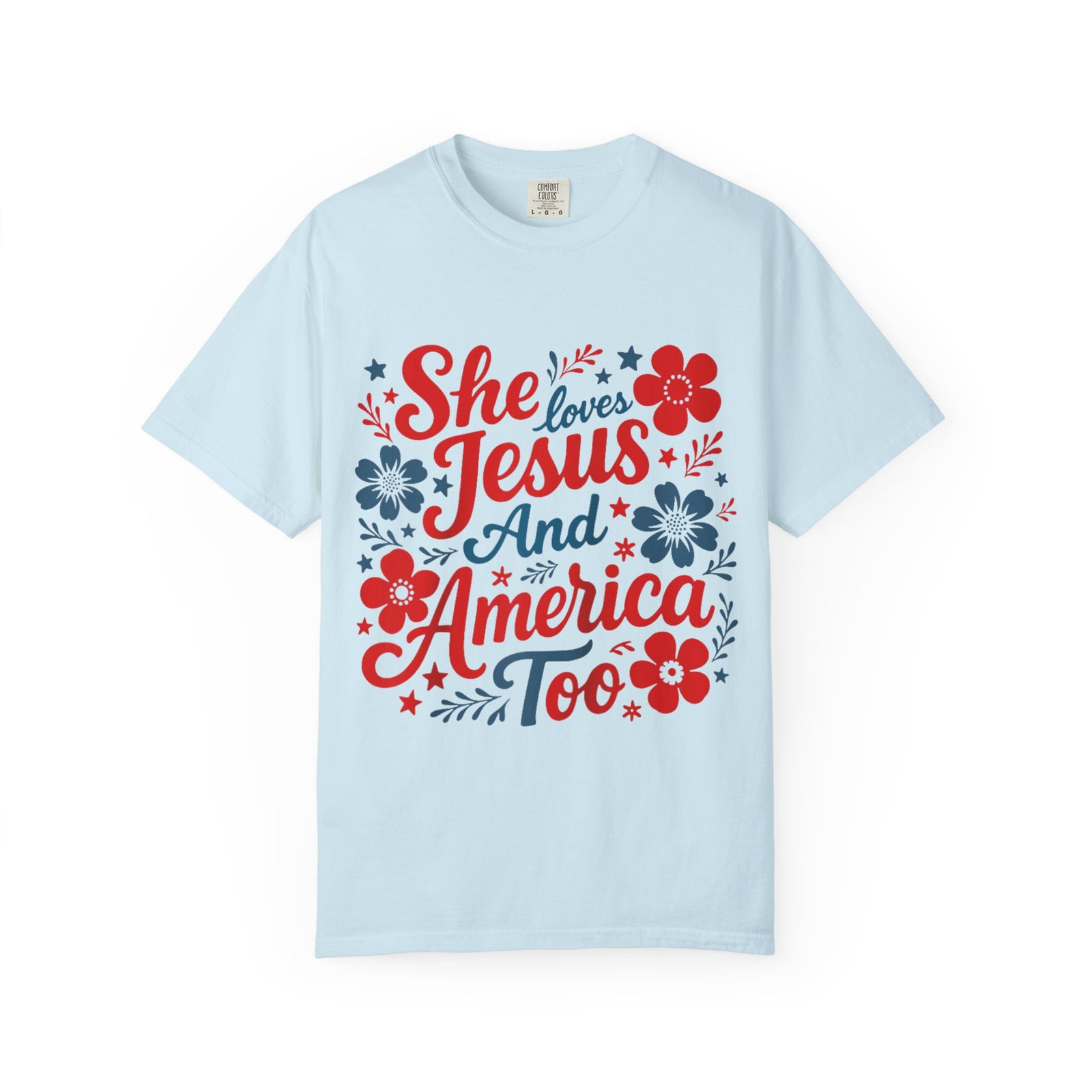 She Loves Jesus and America Too T-Shirt Patriotic Christian Graphic Tee