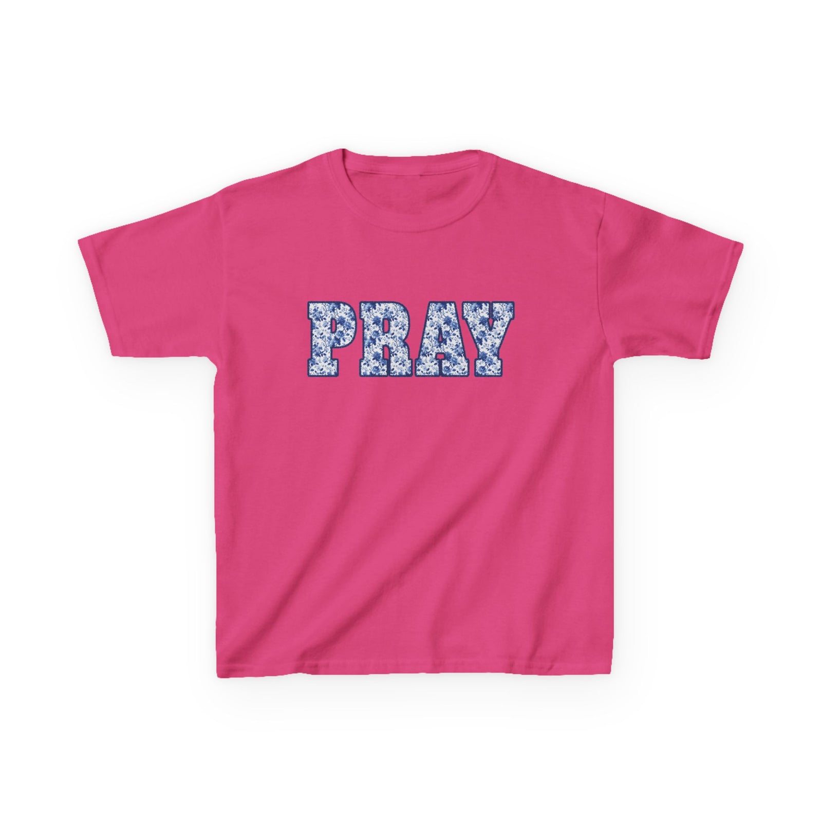 Pray Blue Floral Kids T-Shirt Youth Christian Faith Graphic Tee