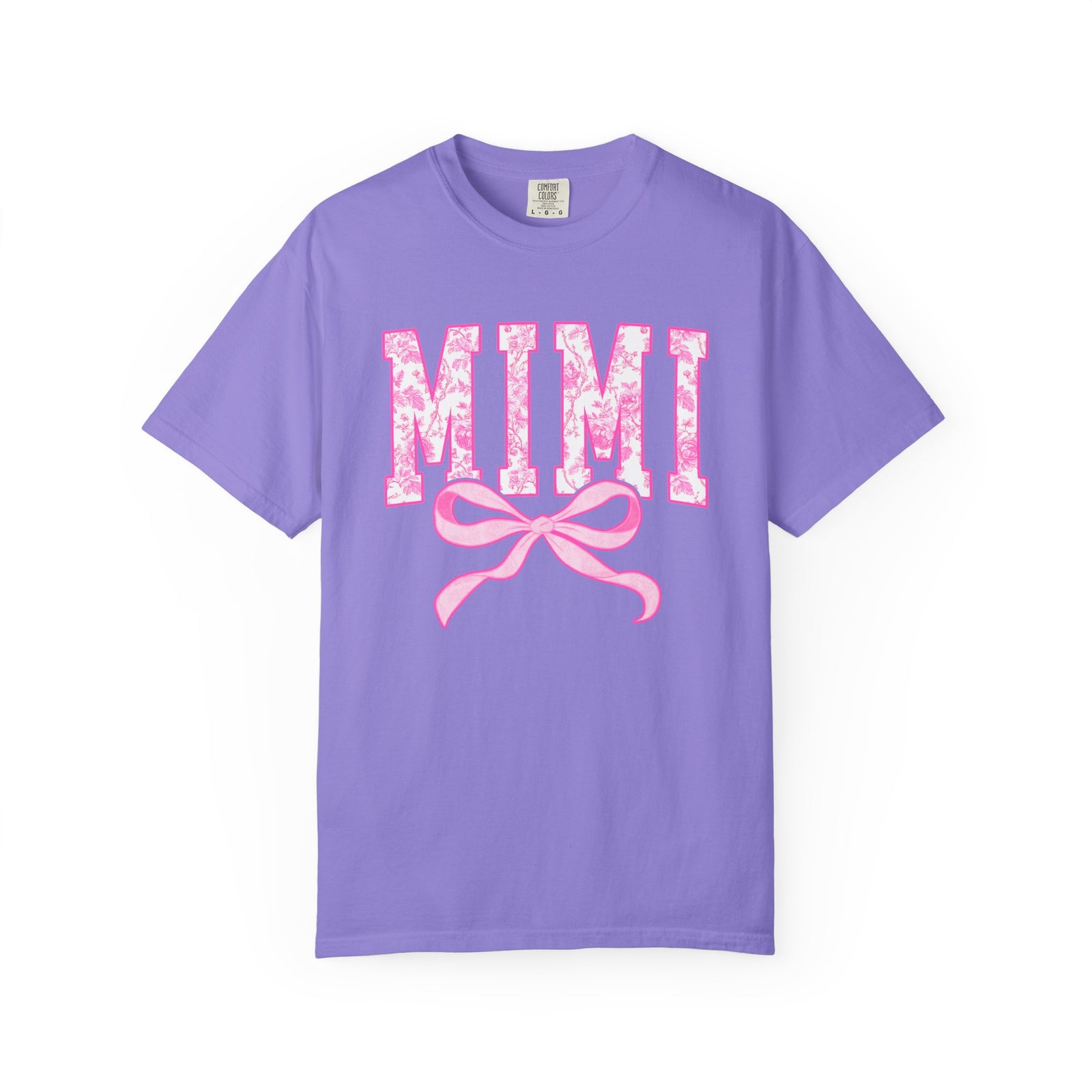 Mimi Coquette Pink Toile Bow T-Shirt Cute Grandmother Graphic Tee