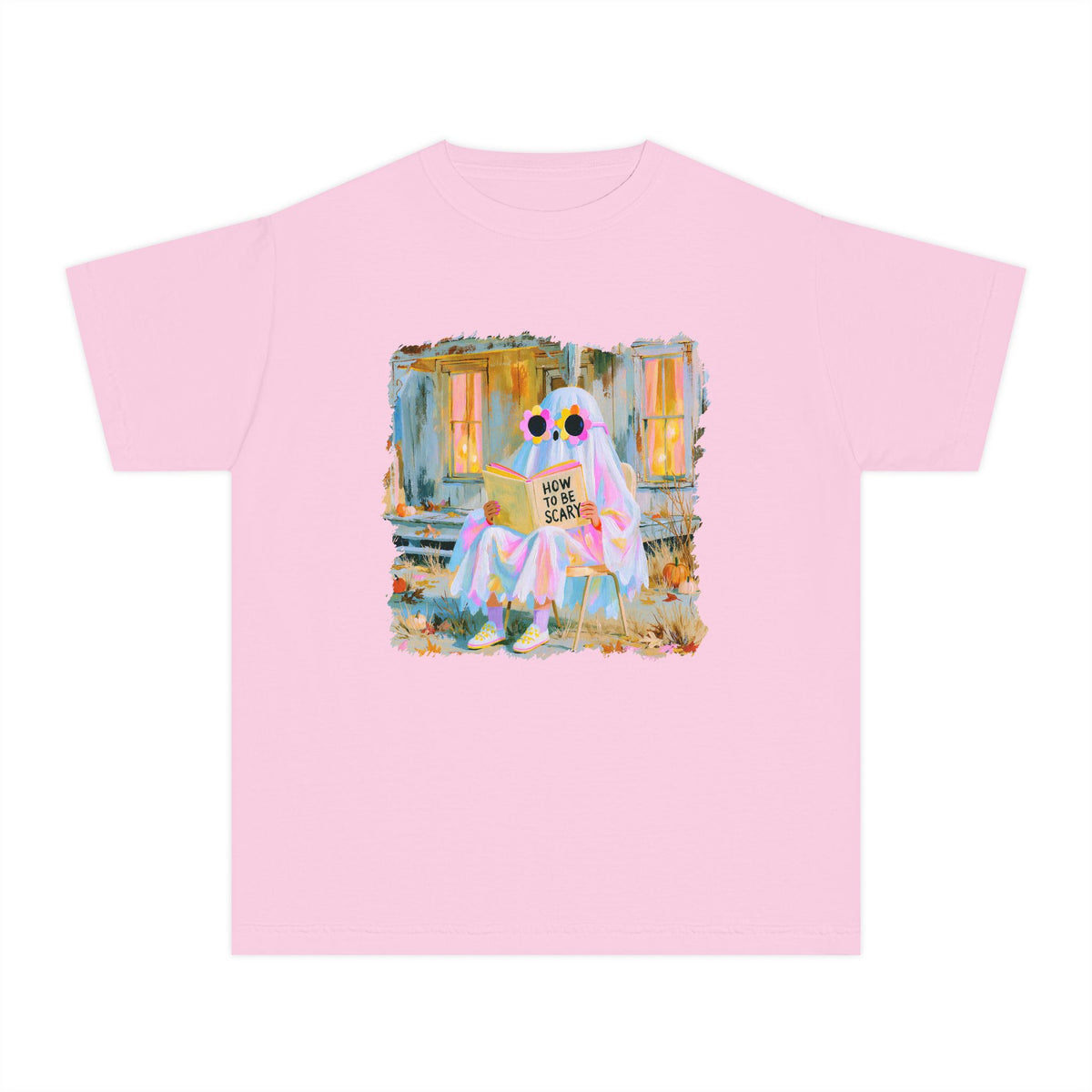 How to Be Scary Ghost Book T-Shirt Pastel Retro Spooky Halloween Kids Graphic Tee