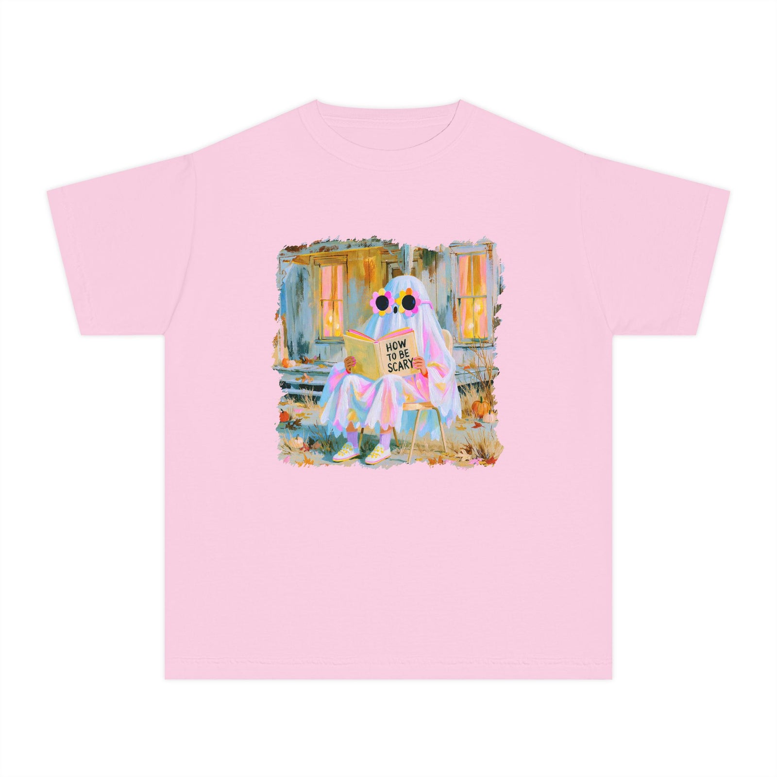 How to Be Scary Ghost Book T-Shirt Pastel Retro Spooky Halloween Kids Graphic Tee