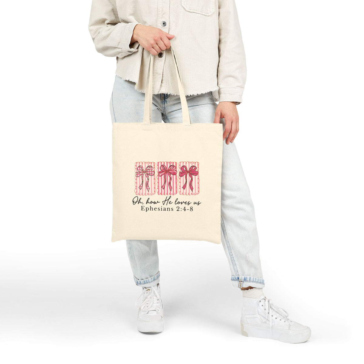 Oh How He Loves Us Ephesians 2:4-8 Christian Cotton Canvas Tote Bag