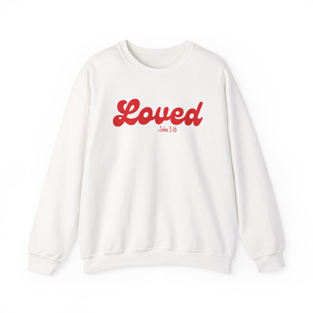 Loved John 3:16 Retro Script Christian Pullover Heavy Blend Women's Cozy Crewneck