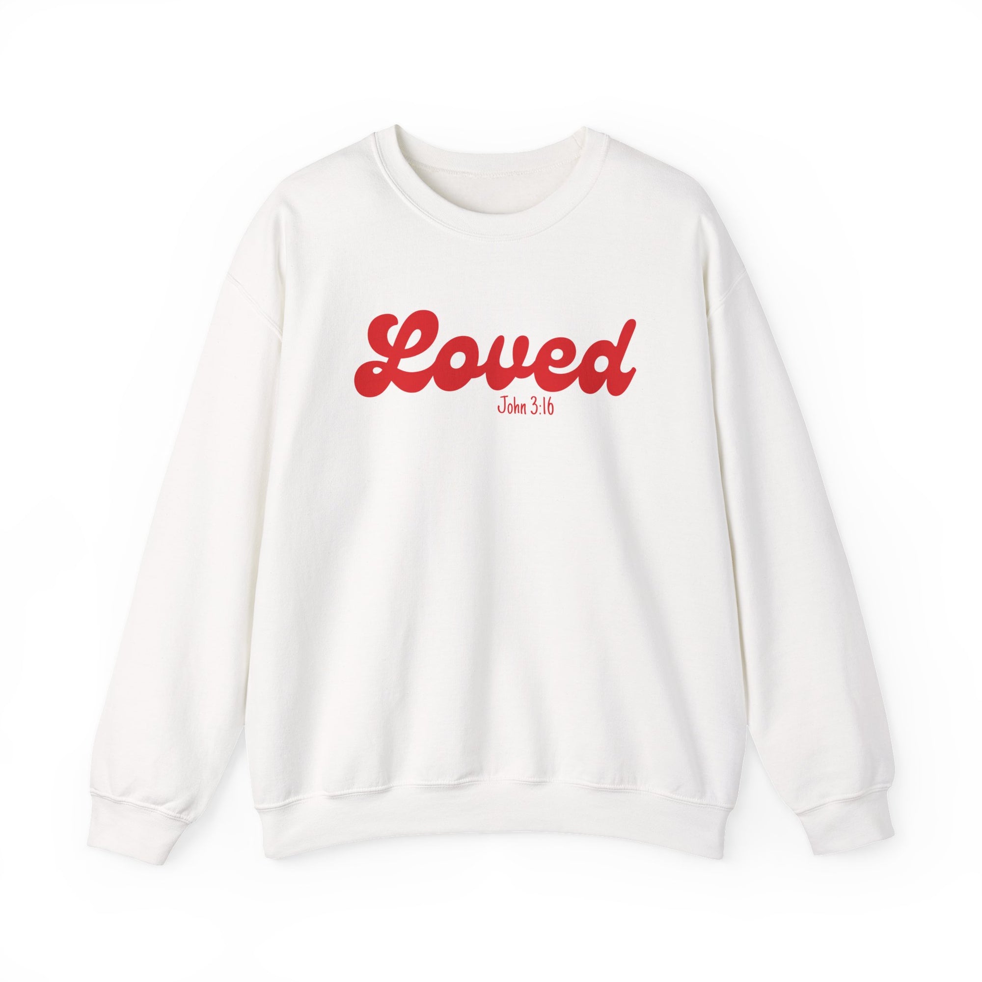 Loved John 3:16 Retro Script Christian Pullover Heavy Blend Women's Cozy Crewneck