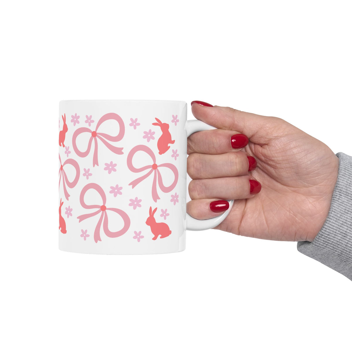 Pink Bunny Bows Cute Ceramic Mug Coffee Cup (11oz & 15oz)