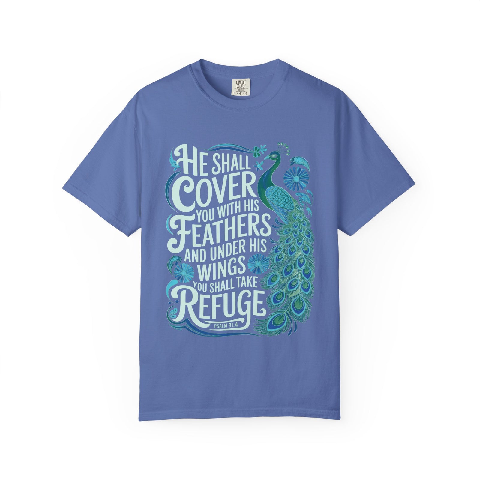 He Shall Cover Feathers T-Shirt Christian Scripture Peacock Refuge Tee