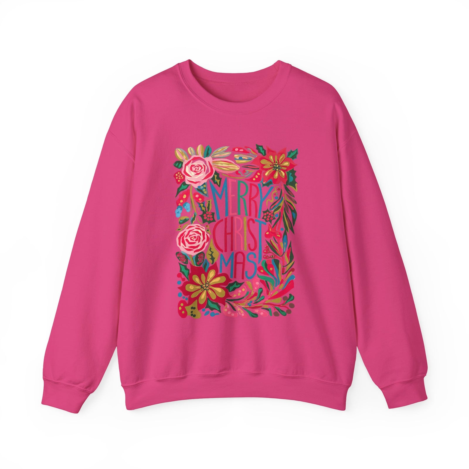 Merry Christmas Bright Holiday Florals Crewneck Unisex Sweatshirt