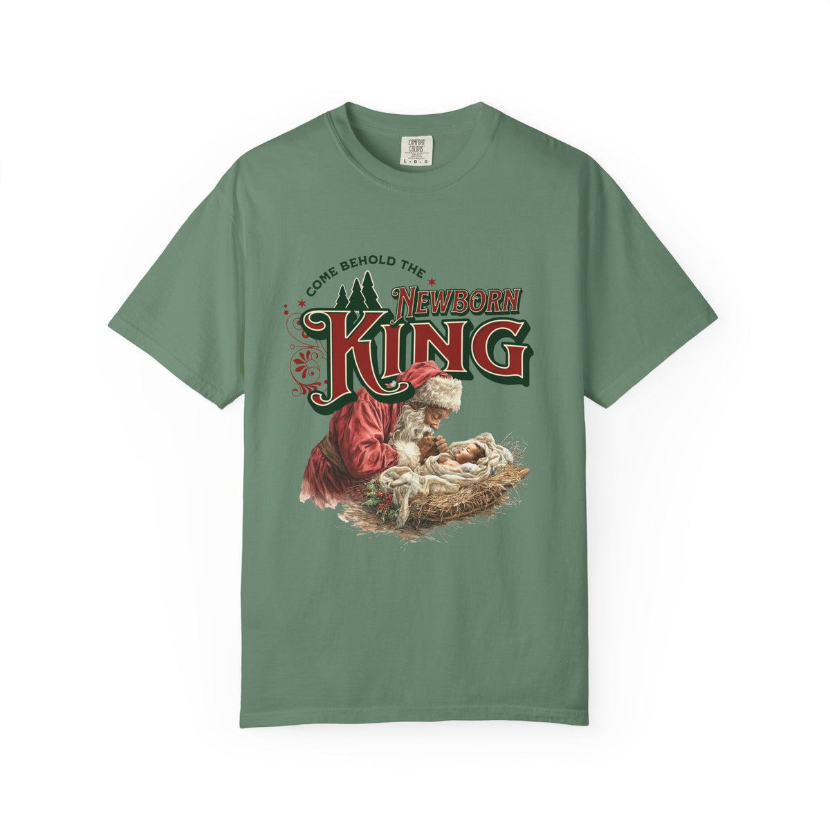 Come Behold the Newborn King Jesus Santa Christmas T-Shirt Christian Graphic Tee