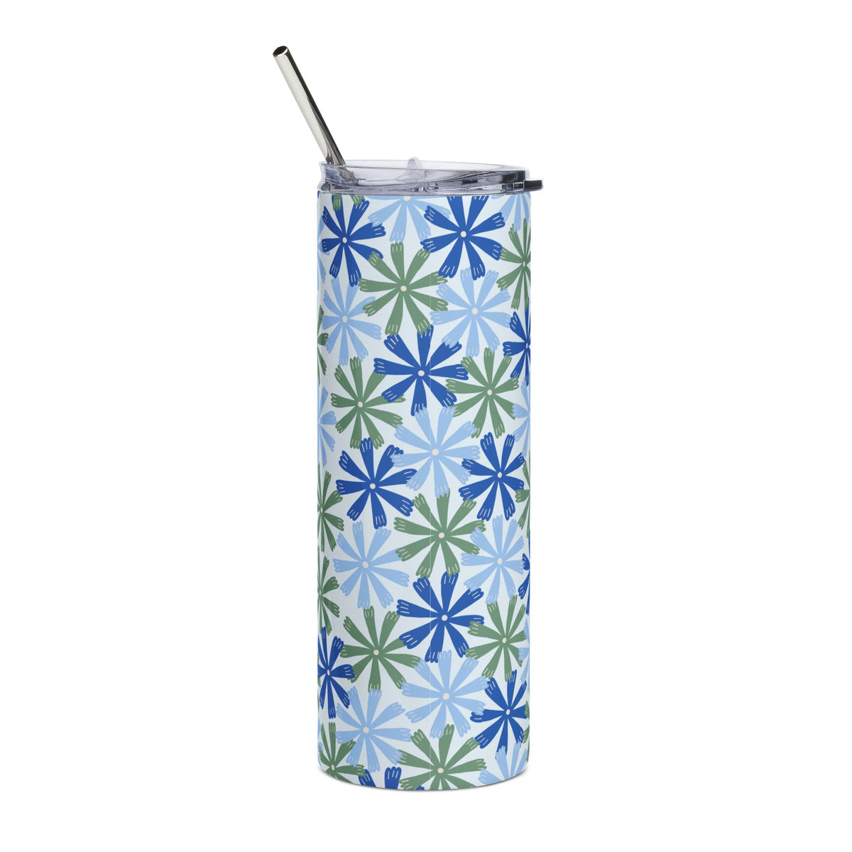 Blue & Green Floral Starburst 20oz Stainless  Steel Tumbler Insulated Travel Cup