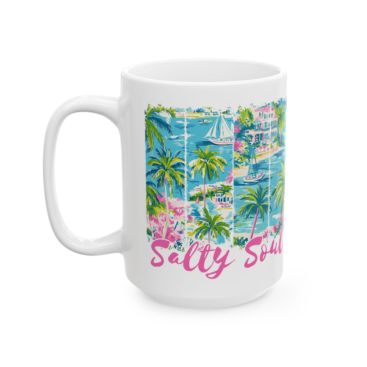 Salty Soul Beachy Palm Print Cute Ceramic Mug Coffee Cup (11oz & 15oz)