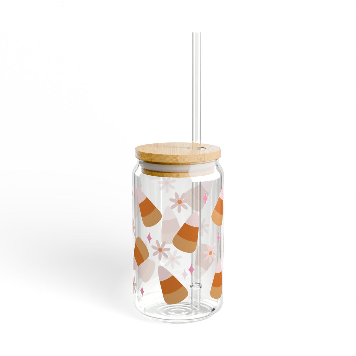 Candy Corn Cute Sipper Glass 16oz Reusable Drink Jar with Lid & Straw