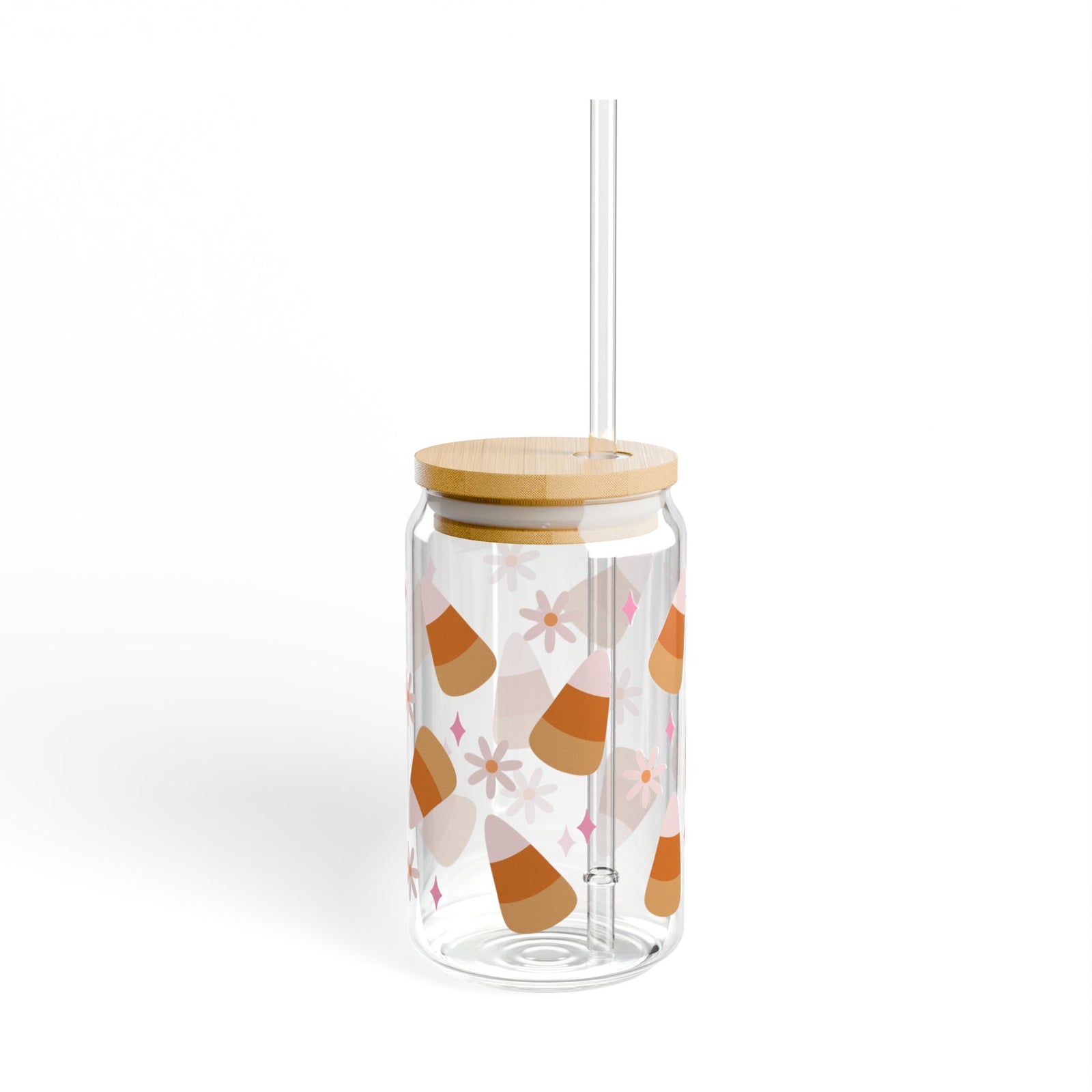 Candy Corn Cute Sipper Glass 16oz Reusable Drink Jar with Lid & Straw