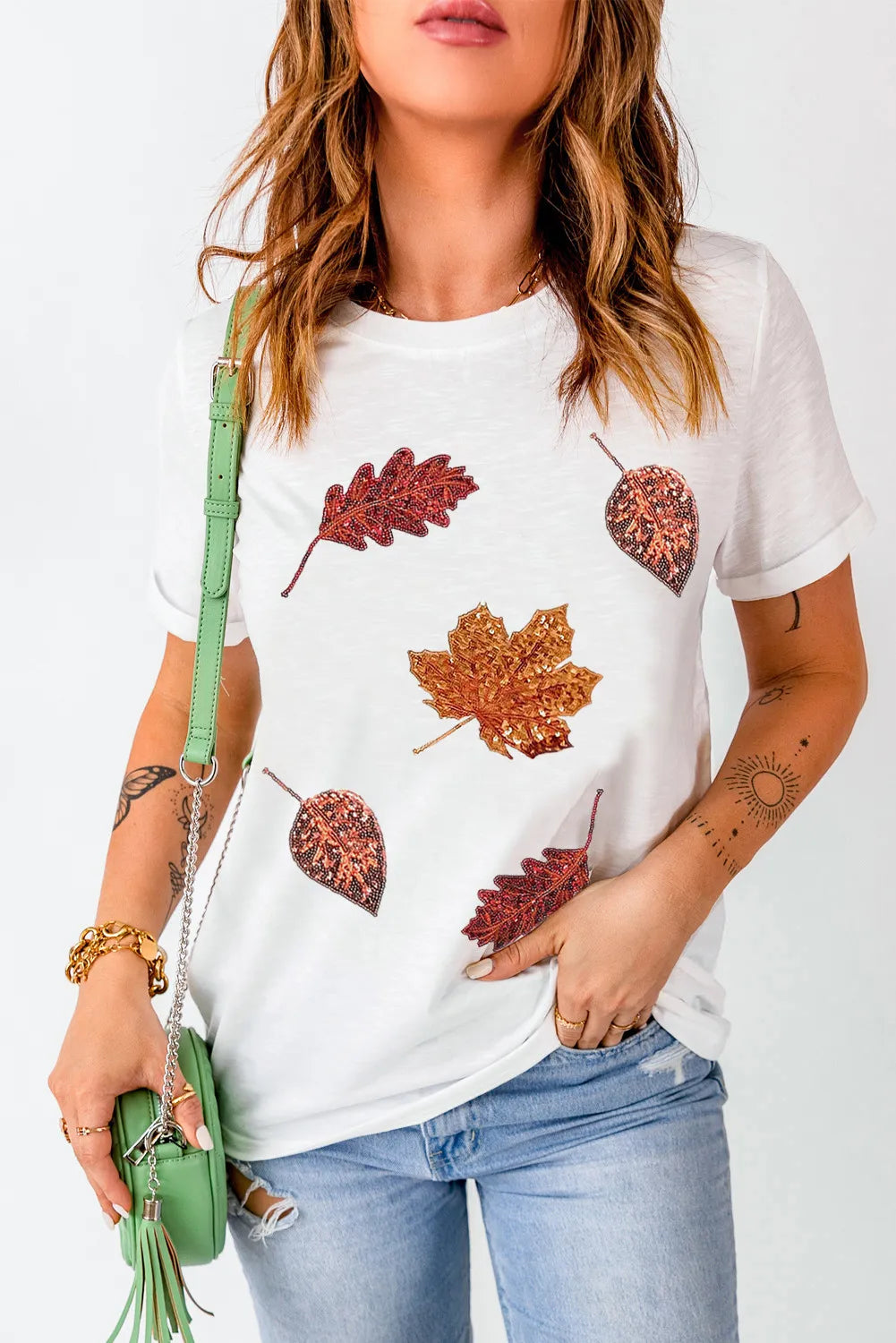 Maple Leaf Round Neck Short Sleeve T-Shirt - Sydney So Sweet