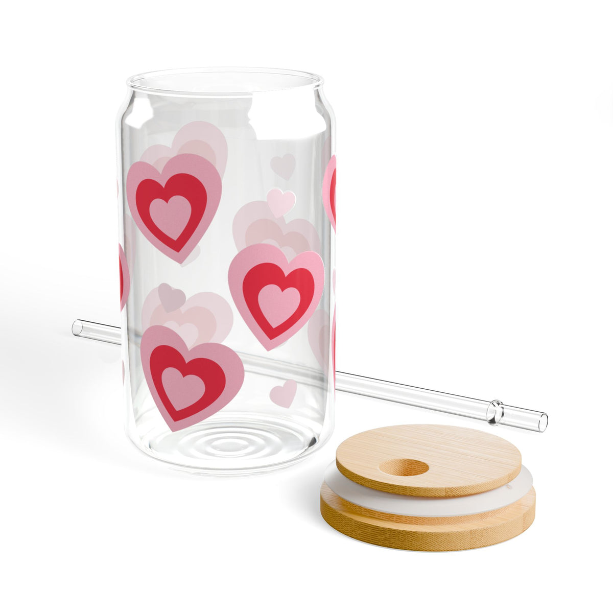 Retro Hearts Tumbler Sipper Glass 16oz — Reusable Drink Jar with Lid & Straw - Sydney So Sweet